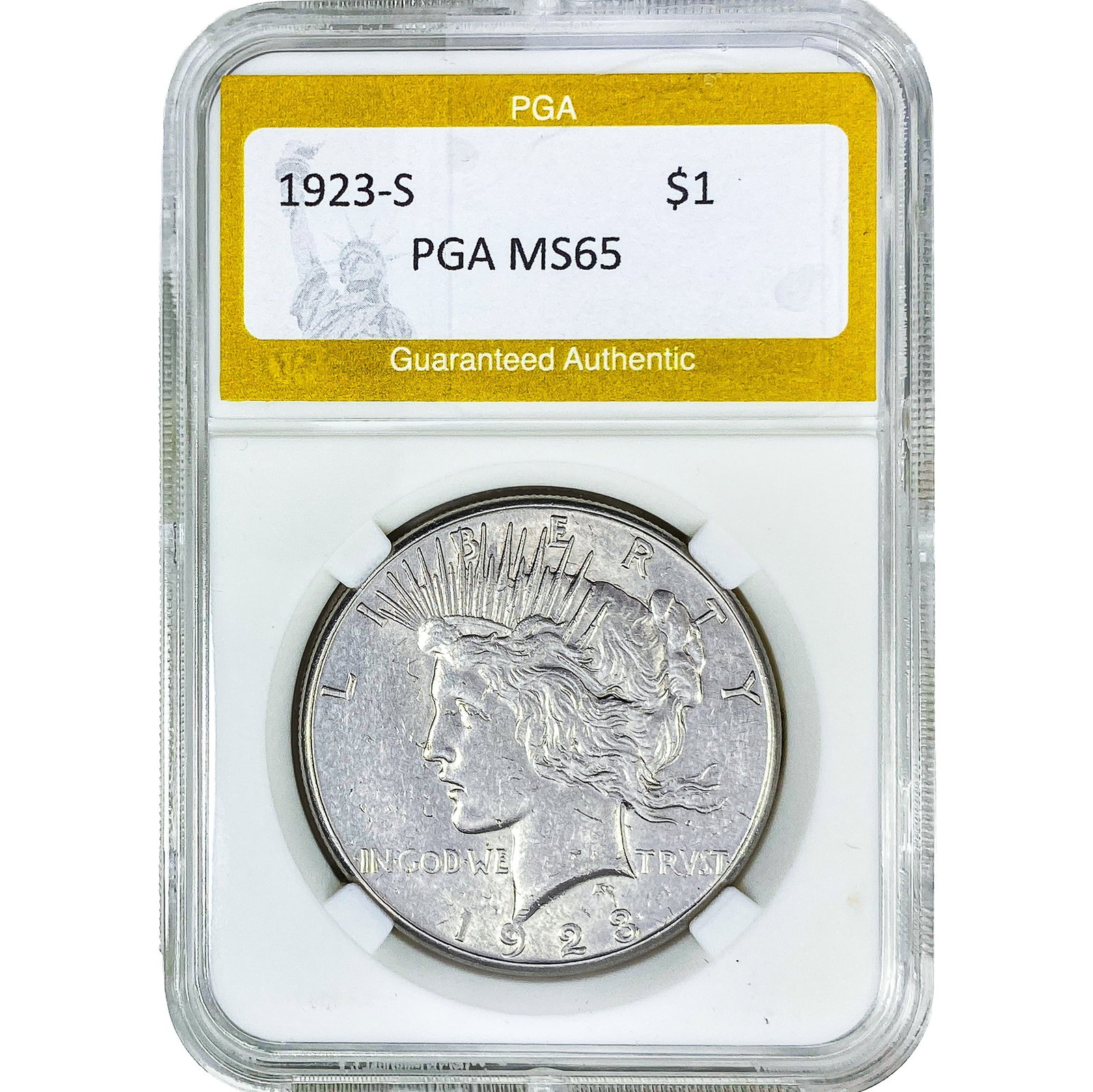 1923-S Silver Peace Dollar PGA MS65: 1923-S Silver Peace Dollar PGA MS65