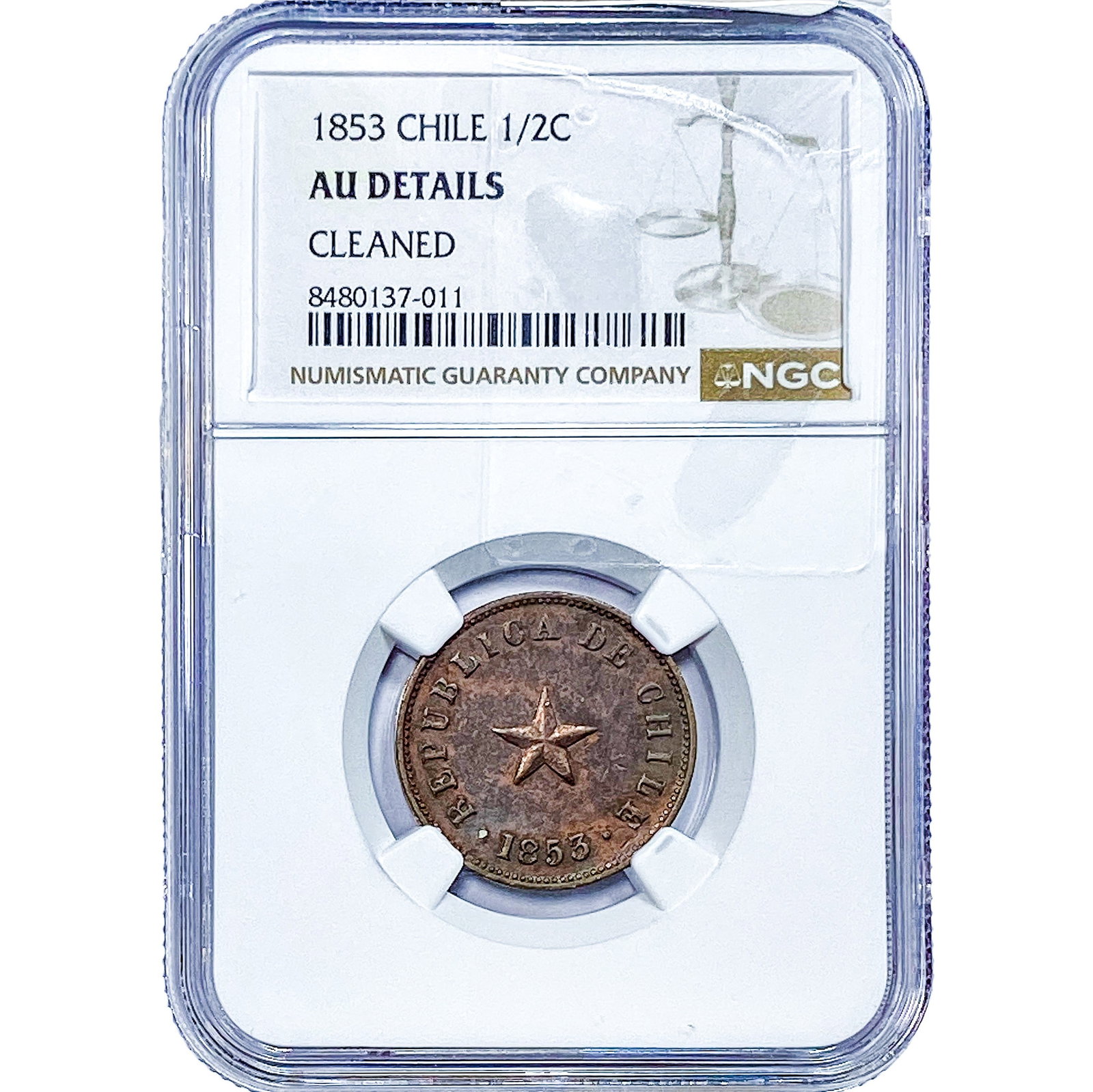 1853 Chile Copper 1/2 Centavos NGC AU Details (1 of 2)