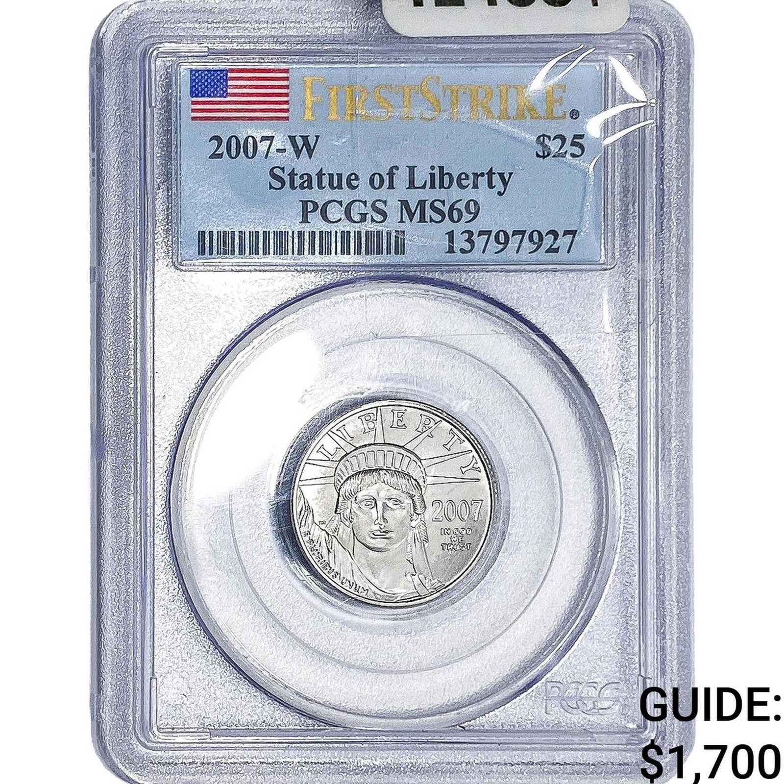 2007-W 1/4oz Platinum $25 Liberty PCGS MS69: 2007-W 1/4oz Platinum $25 Liberty PCGS MS69