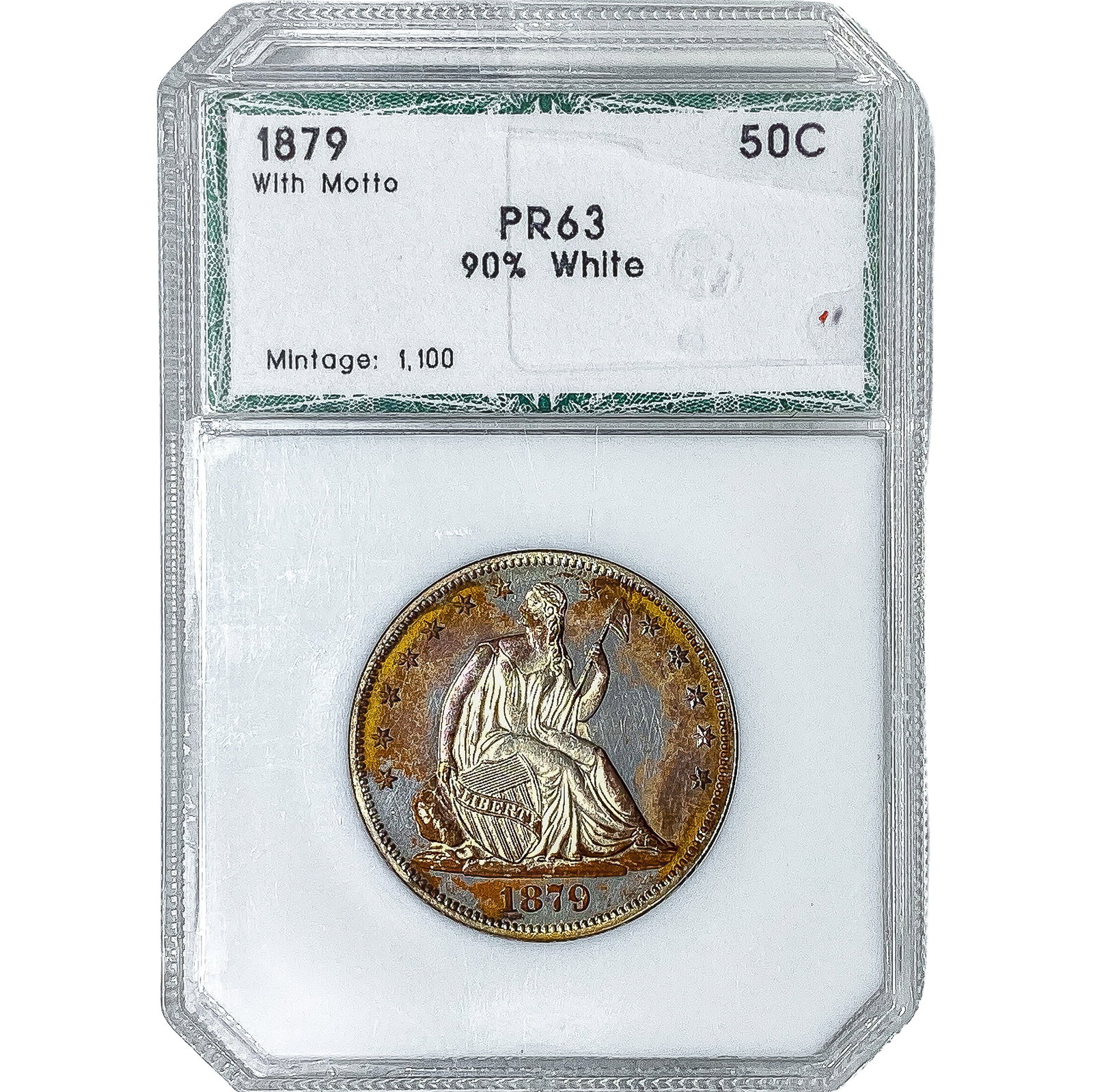 1879 Seated Liberty Half Dollar PCI PR63 W/ Motto 90% White: 1879 Seated Liberty Half Dollar PCI PR63 W/ Motto 90% White