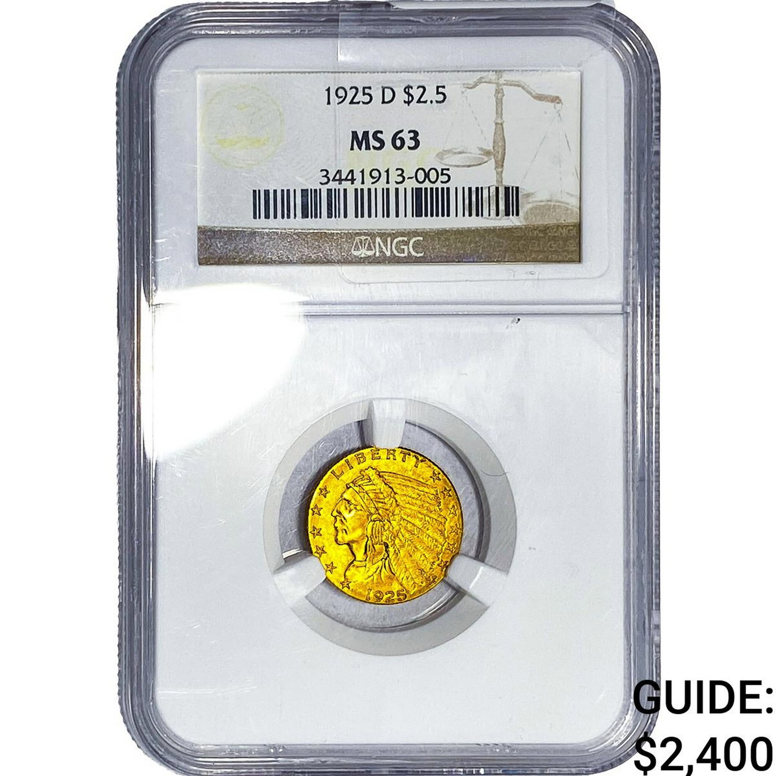 1925-D $2.50 Gold Quarter Eagle NGC MS63: 1925-D $2.50 Gold Quarter Eagle NGC MS63