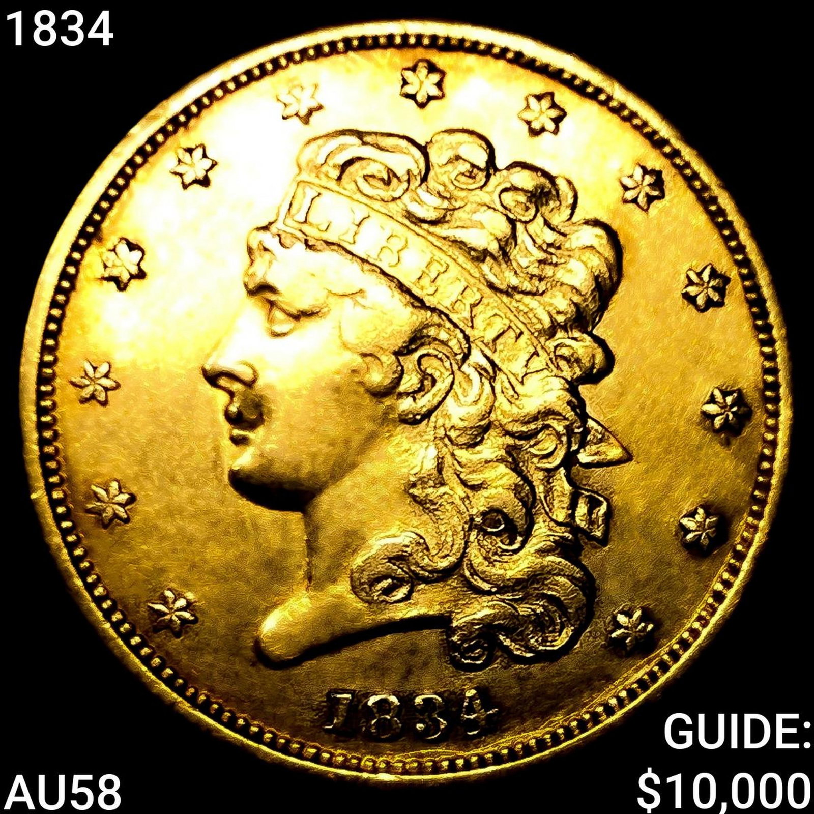 1834 $5 Gold Half Eagle CHOICE AU: 1834 $5 Gold Half Eagle CHOICE AU