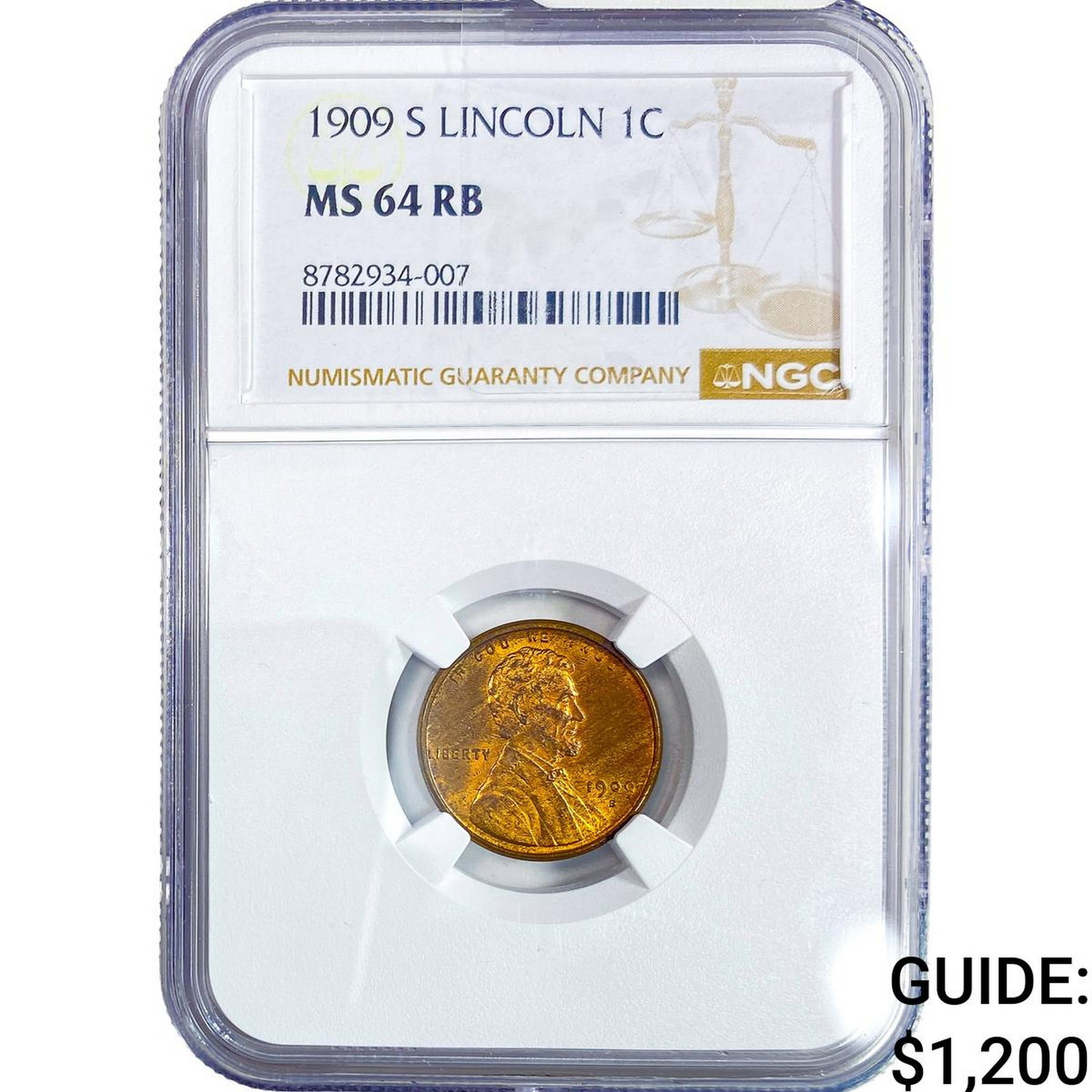 1909-S Wheat Cent NGC MS64 RB: 1909-S Wheat Cent NGC MS64 RB