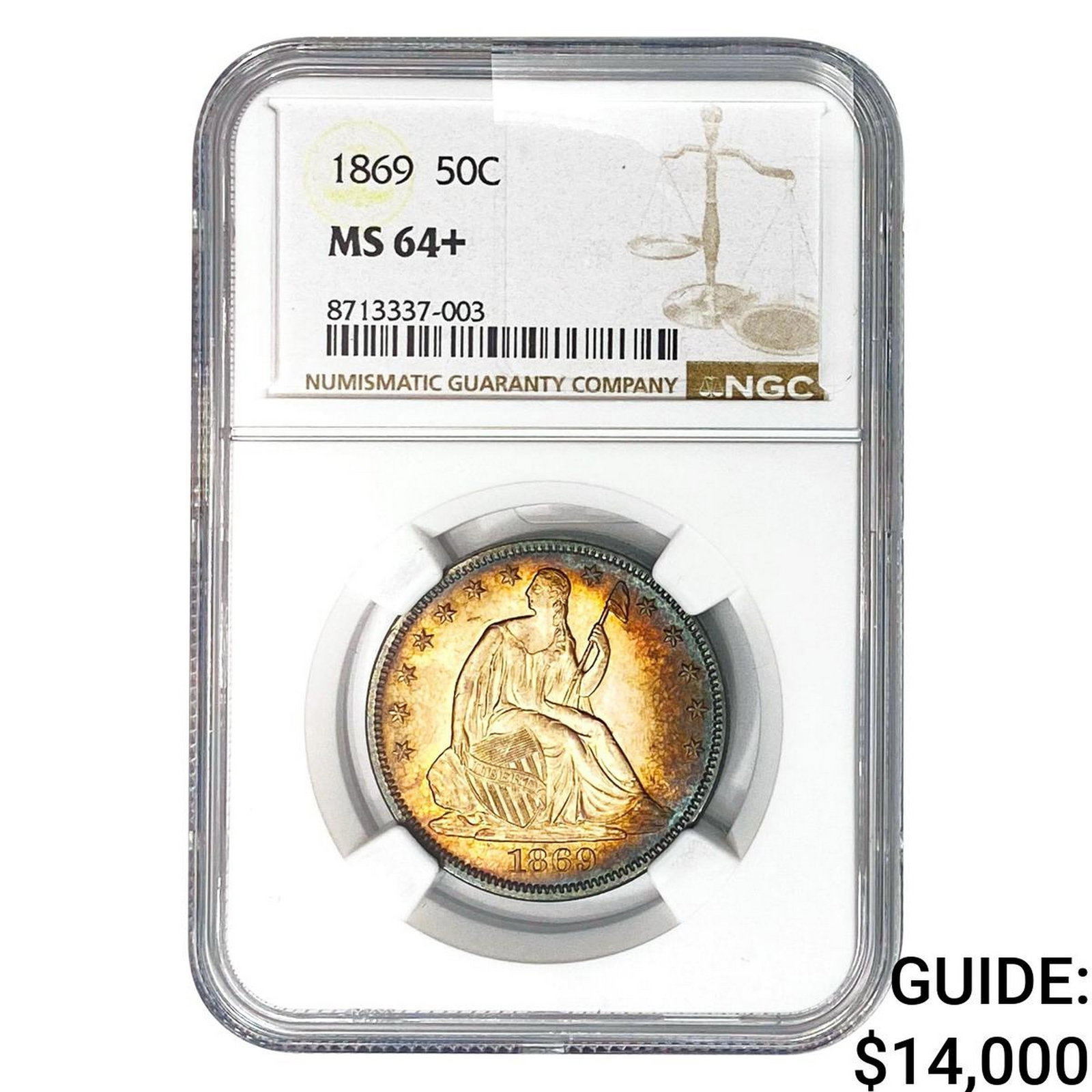 1869 Seated Liberty Half Dollar NGC MS64+: 1869 Seated Liberty Half Dollar NGC MS64+