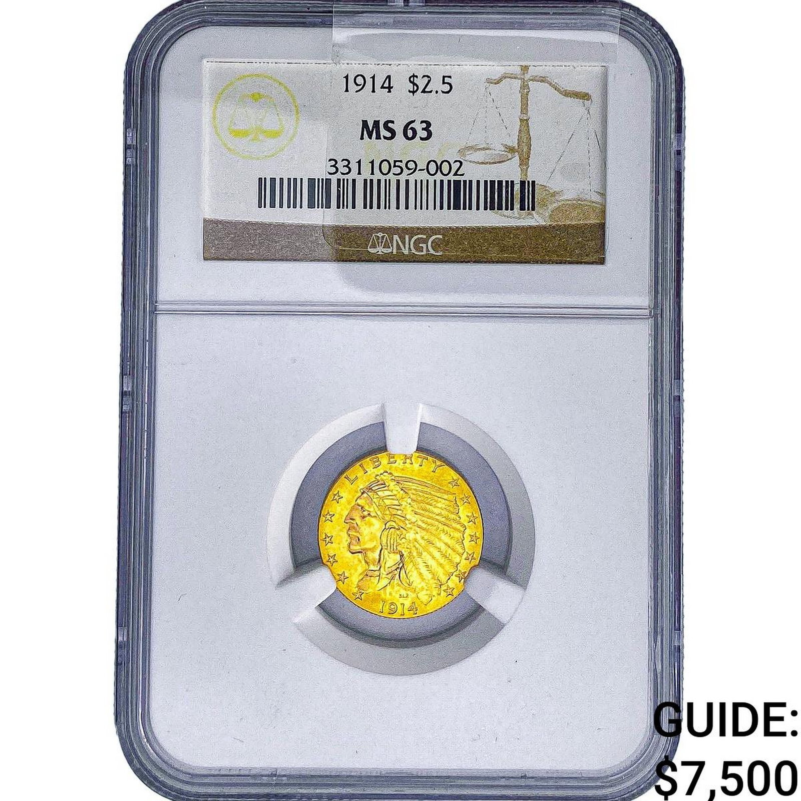 1914 $2.50 Gold Quarter Eagle NGC MS63: 1914 $2.50 Gold Quarter Eagle NGC MS63