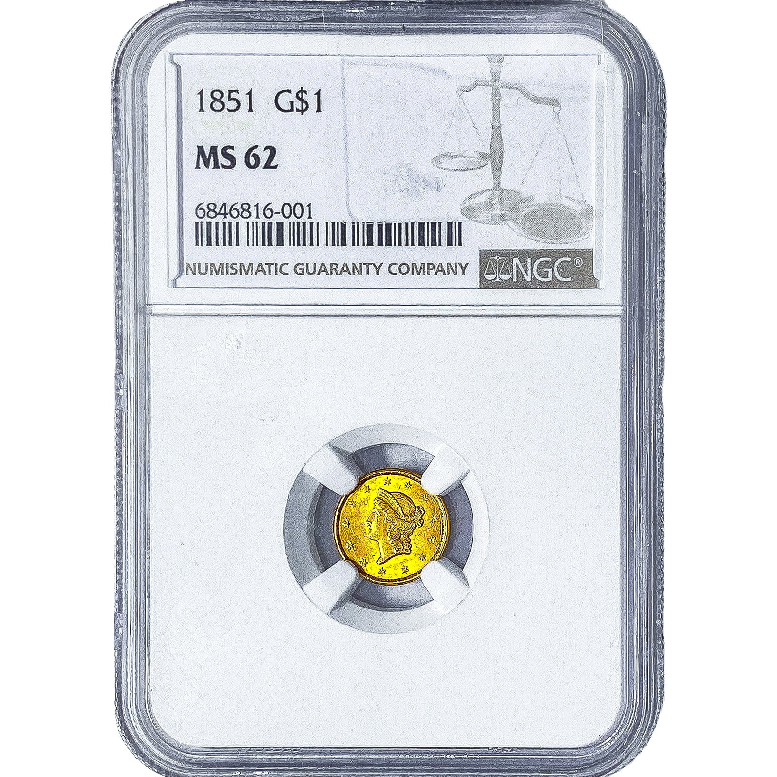 1851 Rare Gold Dollar NGC MS62: 1851 Rare Gold Dollar NGC MS62