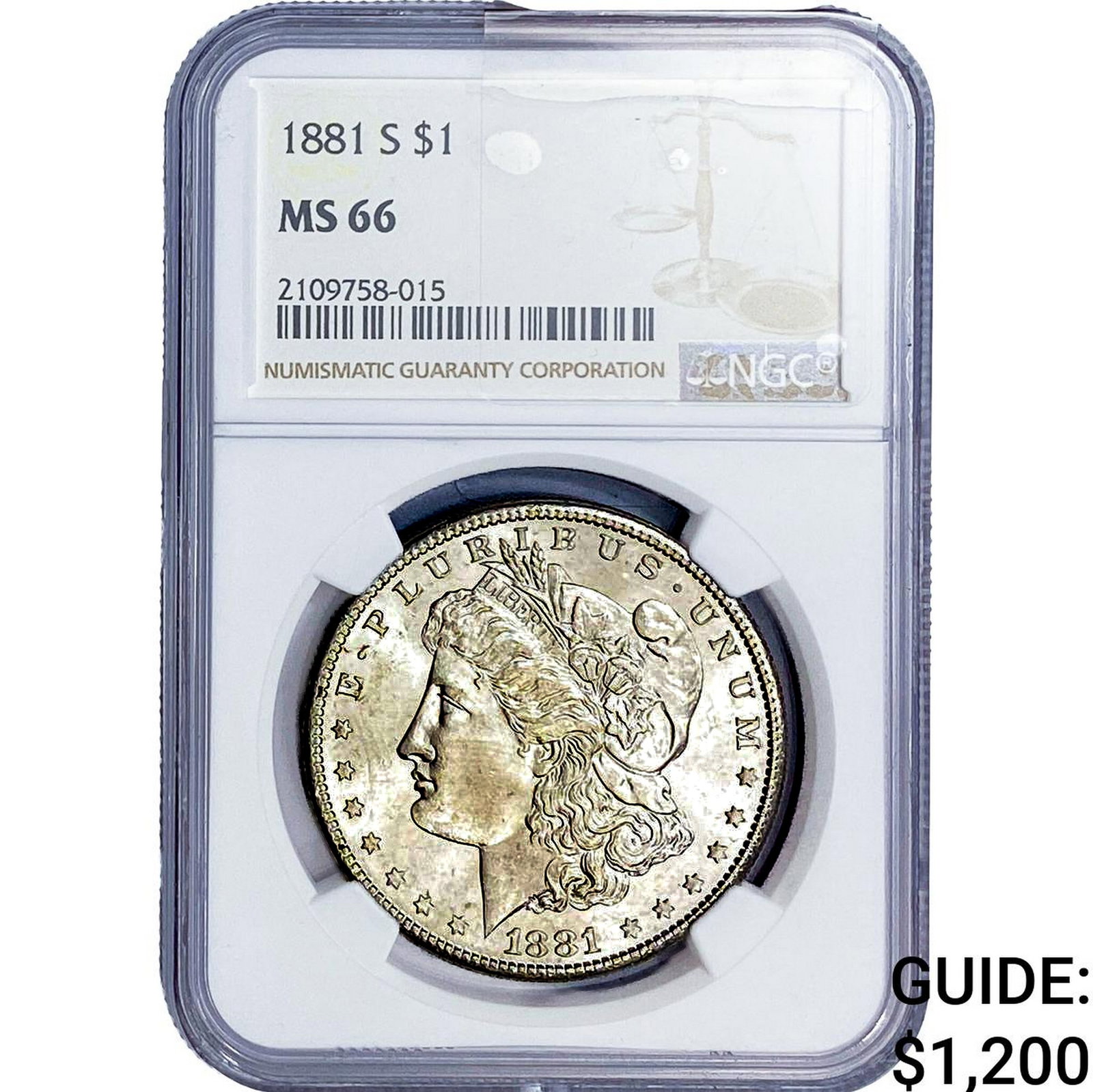 1881-S Morgan Silver Dollar NGC MS66: 1881-S Morgan Silver Dollar NGC MS66
