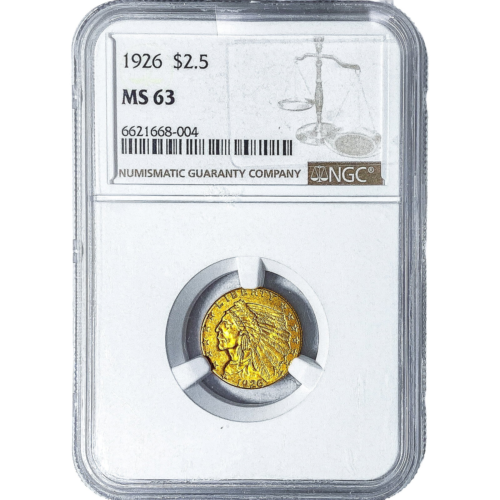 1926 $2.50 Gold Quarter Eagle NGC MS63: 1926 $2.50 Gold Quarter Eagle NGC MS63