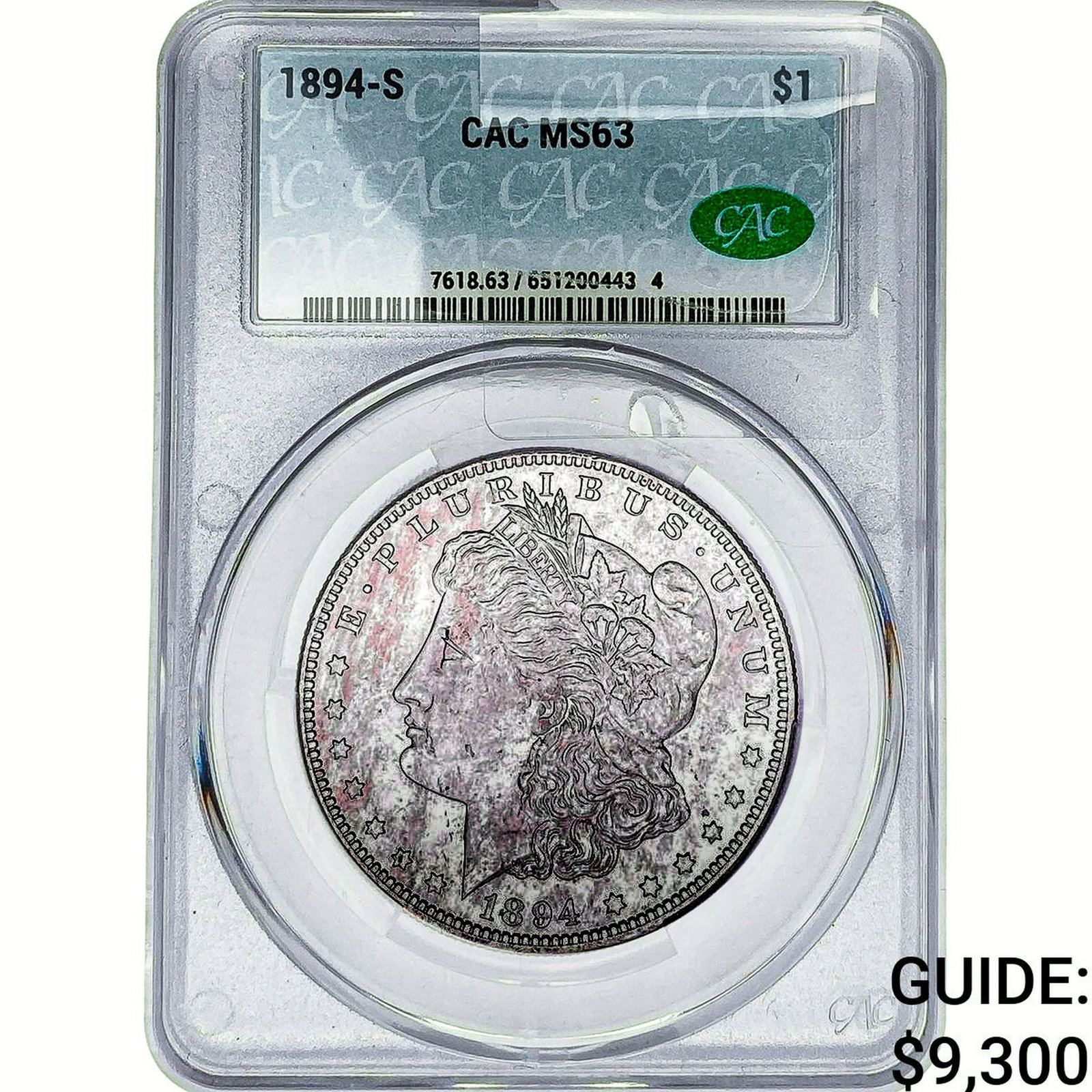 1894-S Morgan Silver Dollar CAC MS63: 1894-S Morgan Silver Dollar CAC MS63