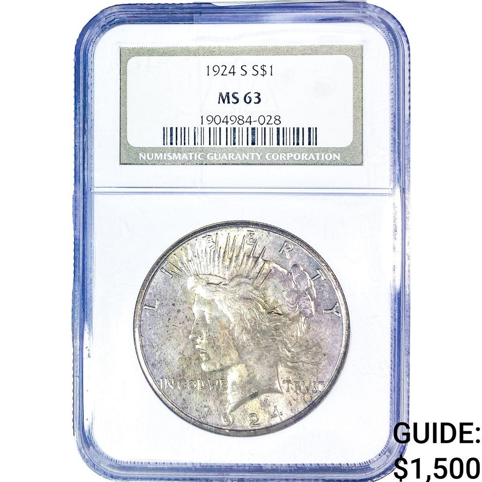 1924-S Silver Peace Dollar NGC MS63: 1924-S Silver Peace Dollar NGC MS63