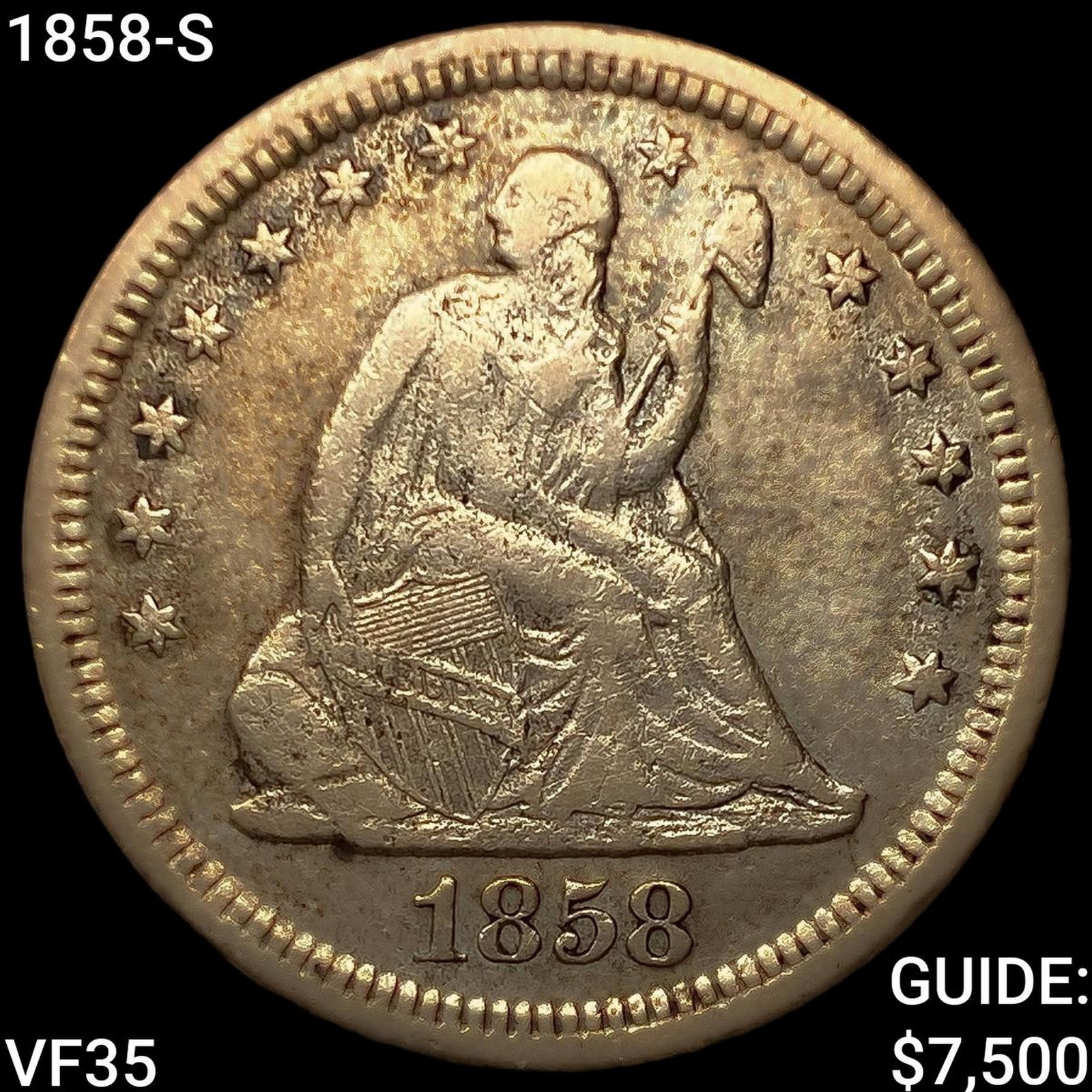 1858-S Seated Liberty Quarter ABOUT UNCIRCULATED (1 of 2)