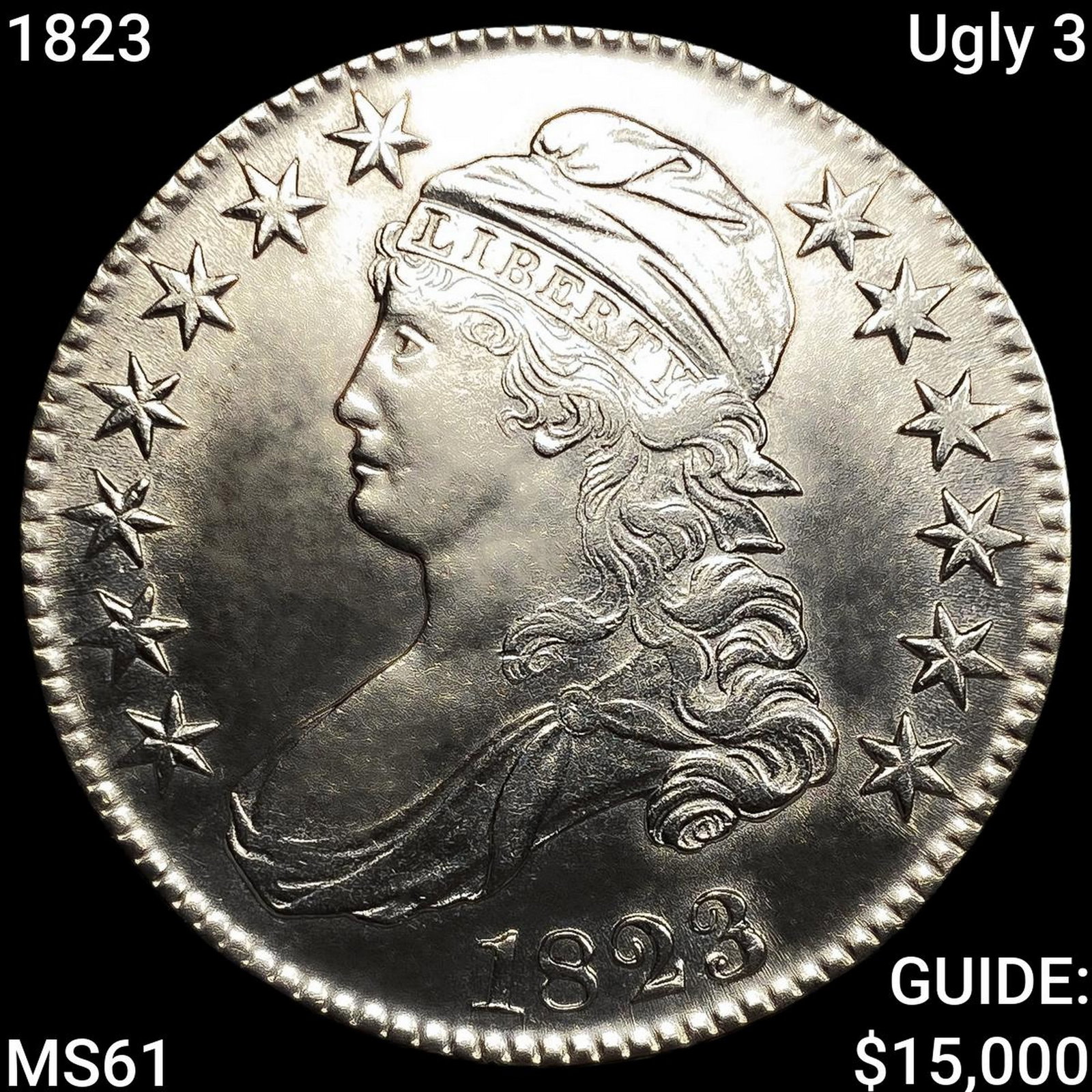 1823 Ugly 3 Capped Bust Half Dollar UNCIRCULATED (1 of 2)