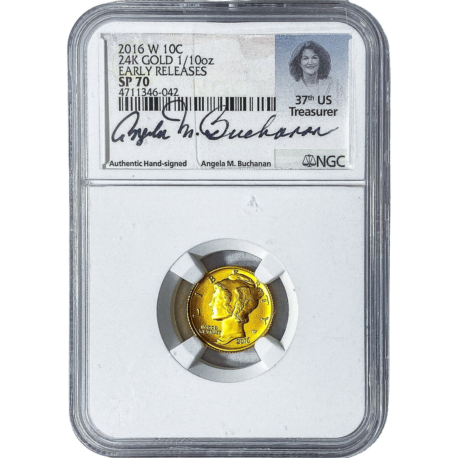 2016-W 1/10oz Gold Mercury Dime NGC SP70: 2016-W 1/10oz Gold Mercury Dime NGC SP70
