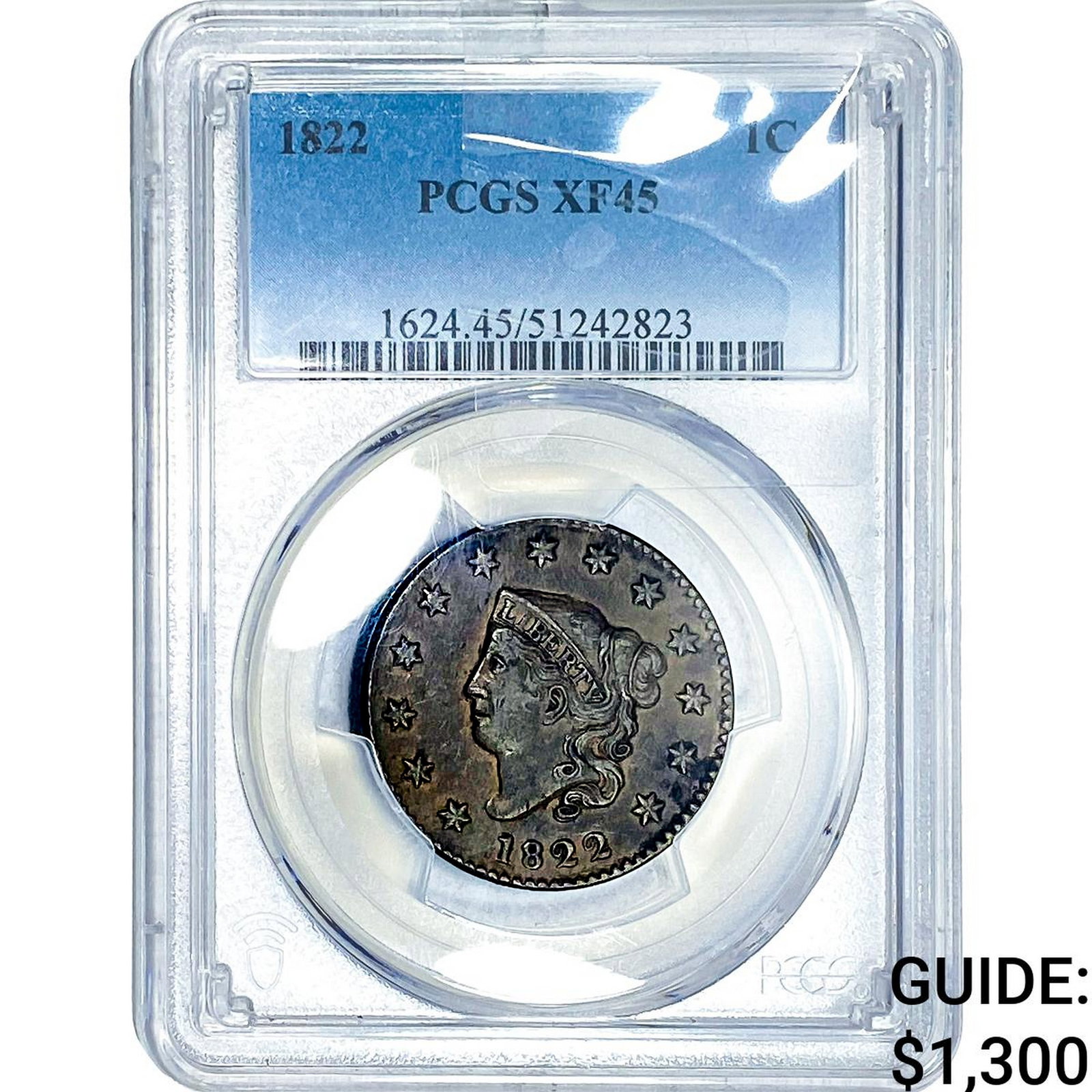 1822 Coronet Head Large Cent PCGS XF45: 1822 Coronet Head Large Cent PCGS XF45