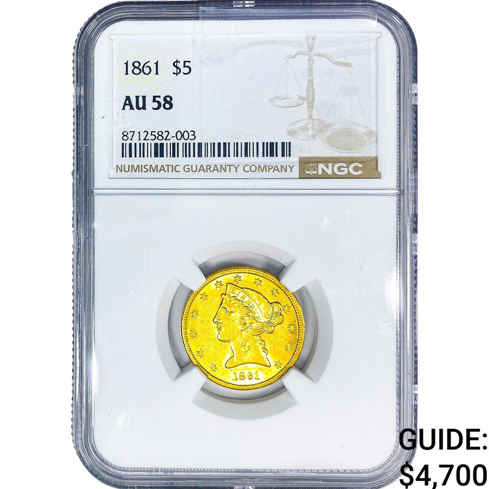 1861 $5 Gold Half Eagle NGC AU58: 1861 $5 Gold Half Eagle NGC AU58