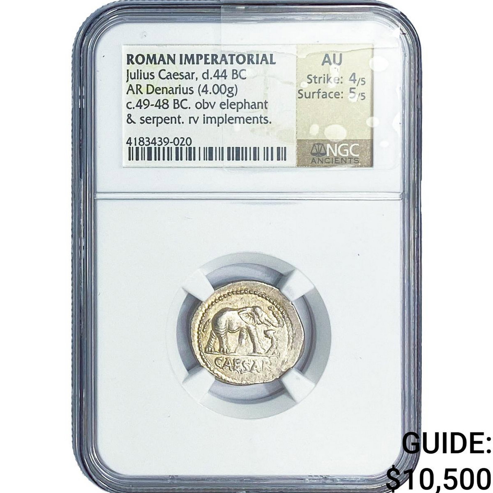 Roman Juilus Caesar 44 BC Silver Denarius NGC AU (1 of 2)