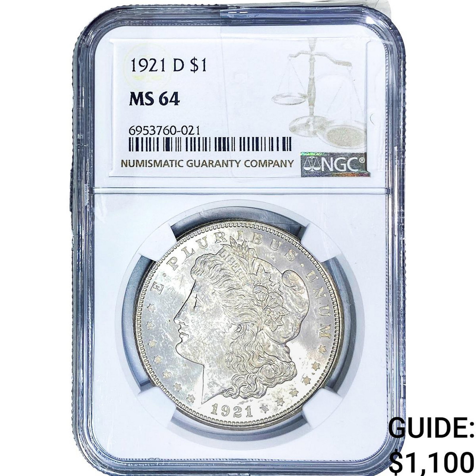 1921-D Morgan Silver Dollar NGC MS64: 1921-D Morgan Silver Dollar NGC MS64
