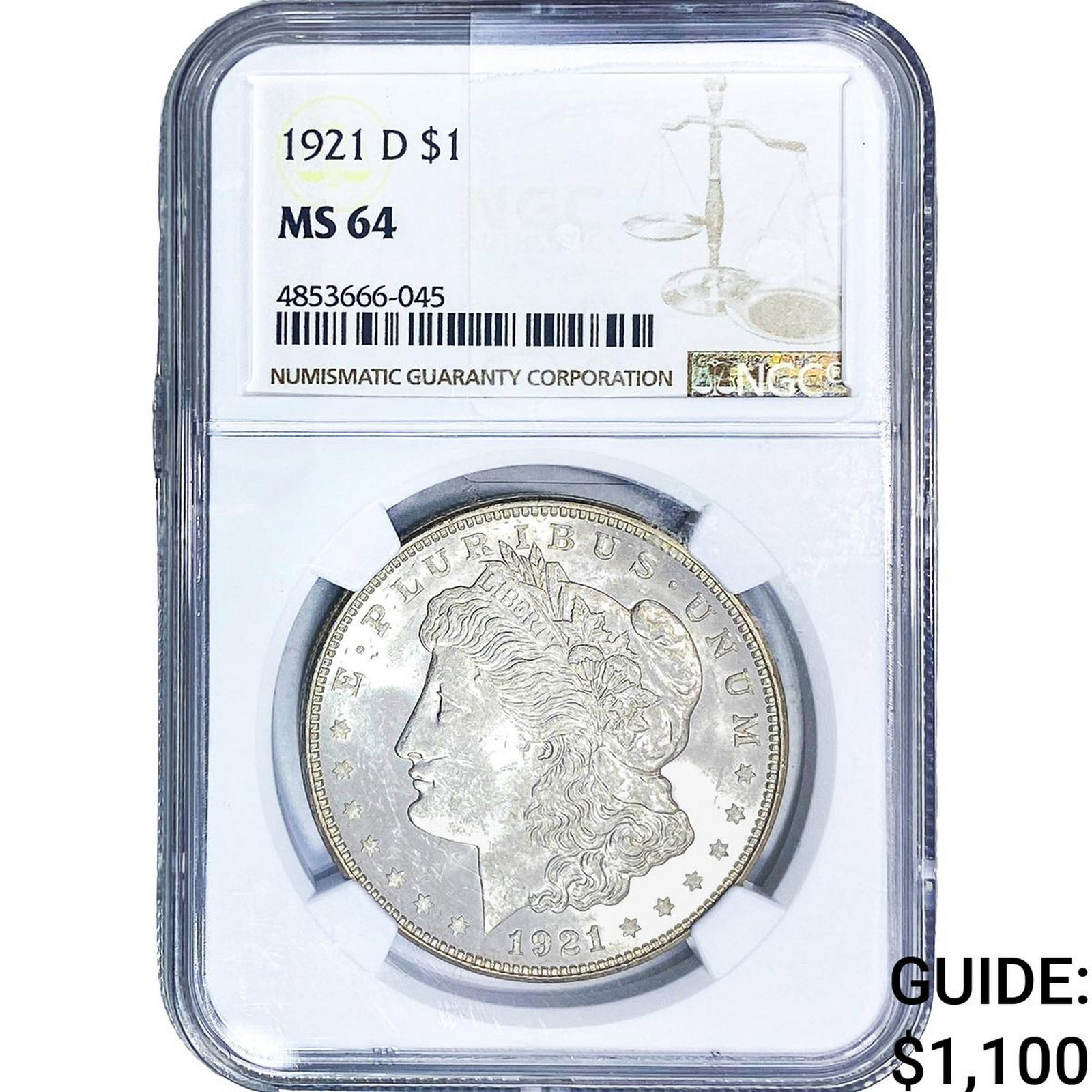1921-D Morgan Silver Dollar NGC MS64: 1921-D Morgan Silver Dollar NGC MS64