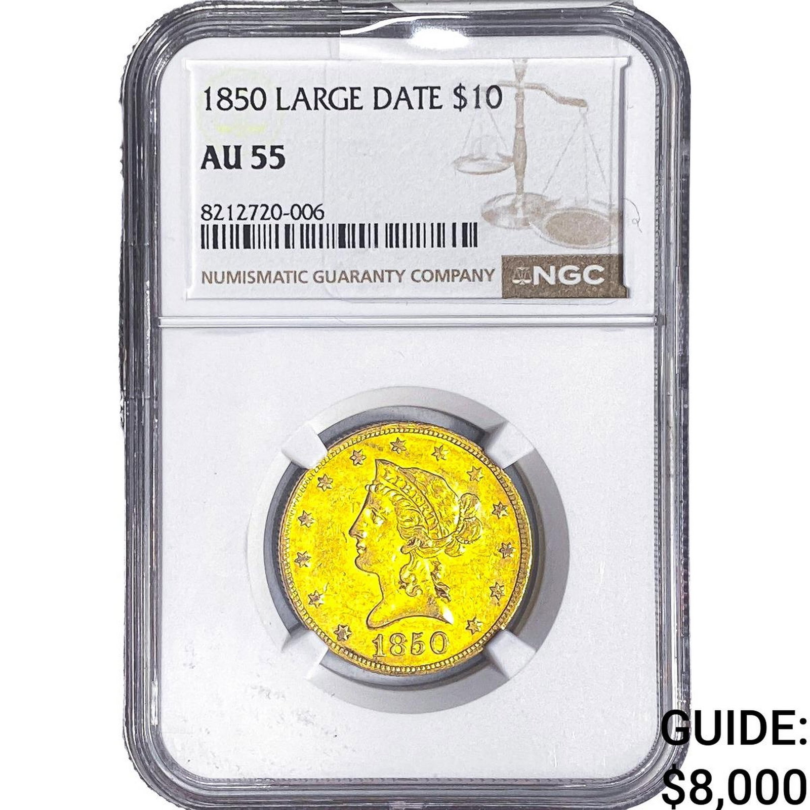 1850 $10 Gold Eagle NGC AU55 Large Date: 1850 $10 Gold Eagle NGC AU55 Large Date