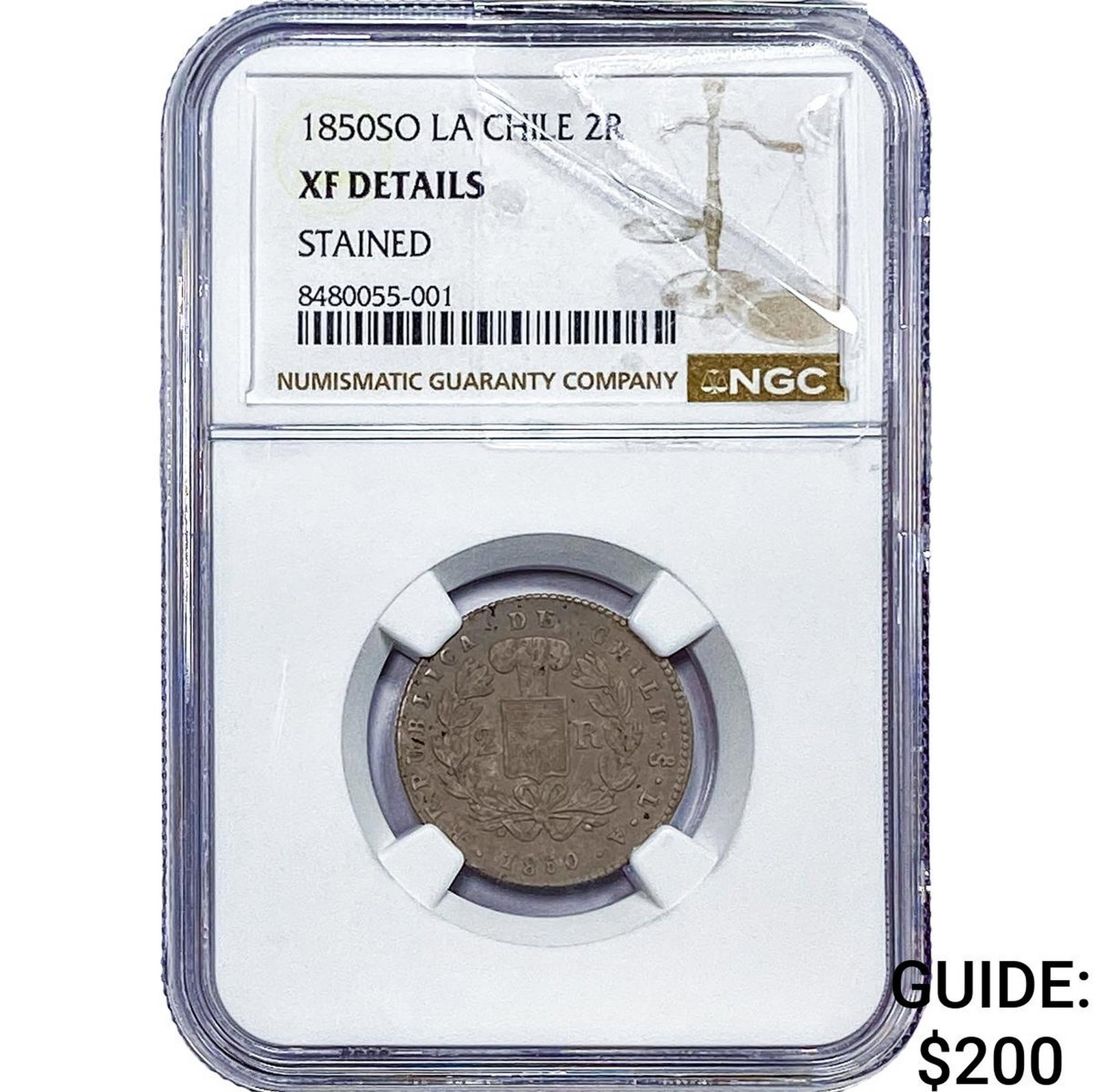 1850 Chile Silver 2 Reales NGC XF Details: 1850 Chile Silver 2 Reales NGC XF Details