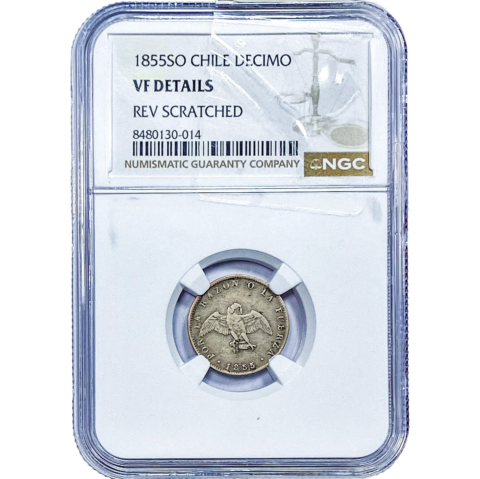 1855 Chile Silver Decimo NGC VF Details: 1855 Chile Silver Decimo NGC VF Details