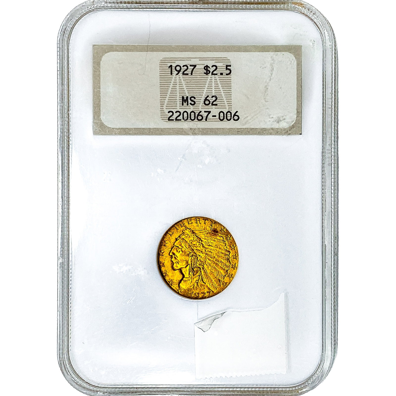 1927 $2.50 Gold Quarter Eagle NGC MS62: 1927 $2.50 Gold Quarter Eagle NGC MS62