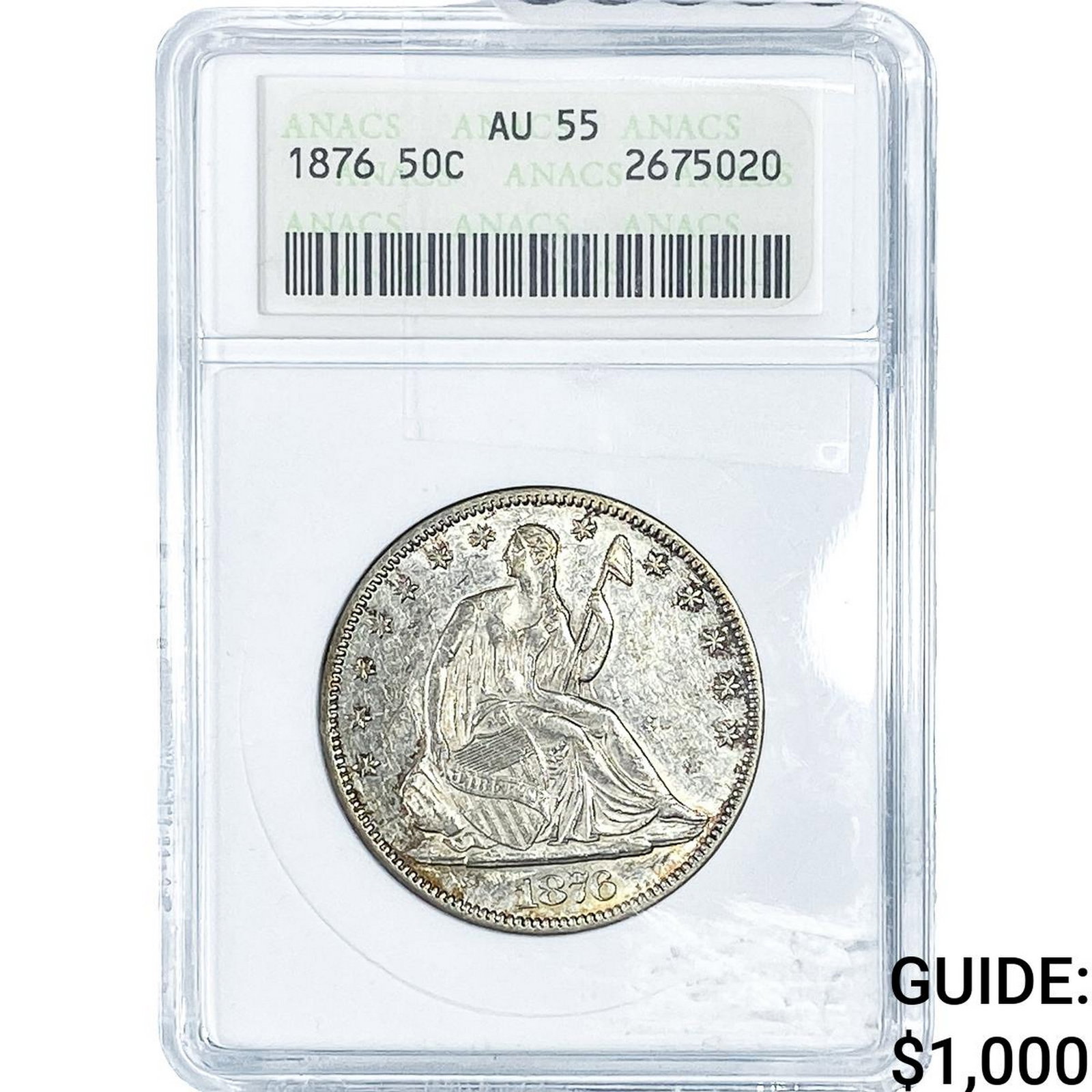 1876 Seated Liberty Half Dollar ANACS AU55: 1876 Seated Liberty Half Dollar ANACS AU55