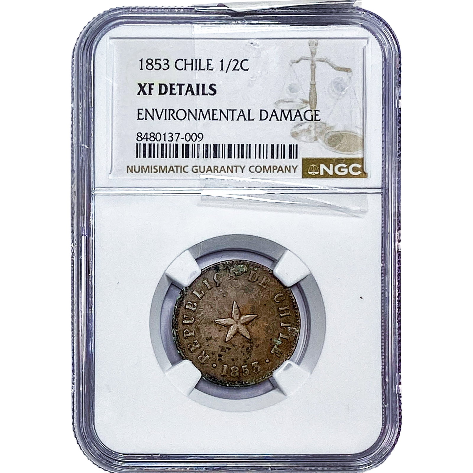1853 Chile Copper 1/2 Centavos NGC XF Details (1 of 2)