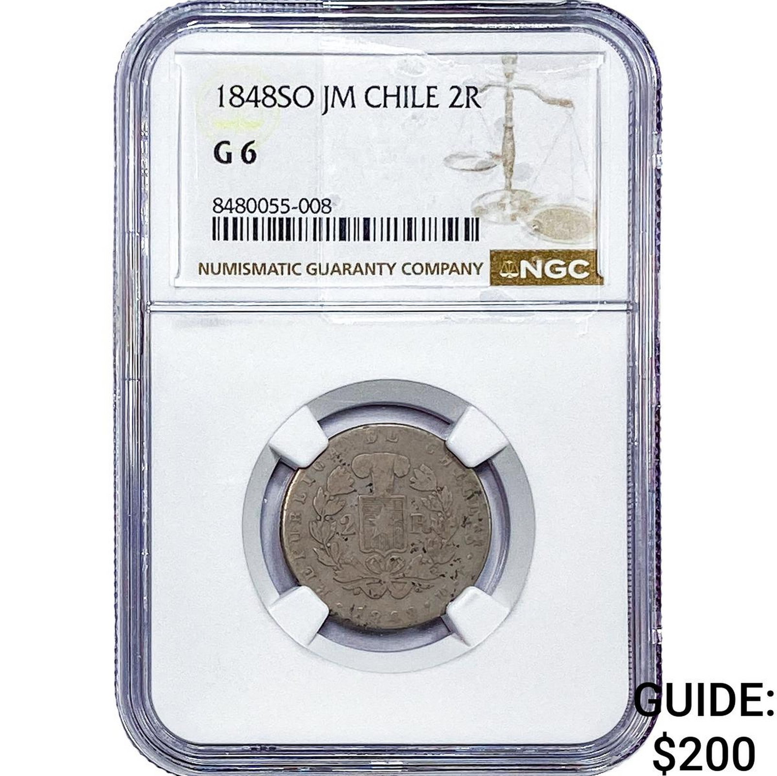 1848 Chile Silver 2 Reales NGC G6: 1848 Chile Silver 2 Reales NGC G6