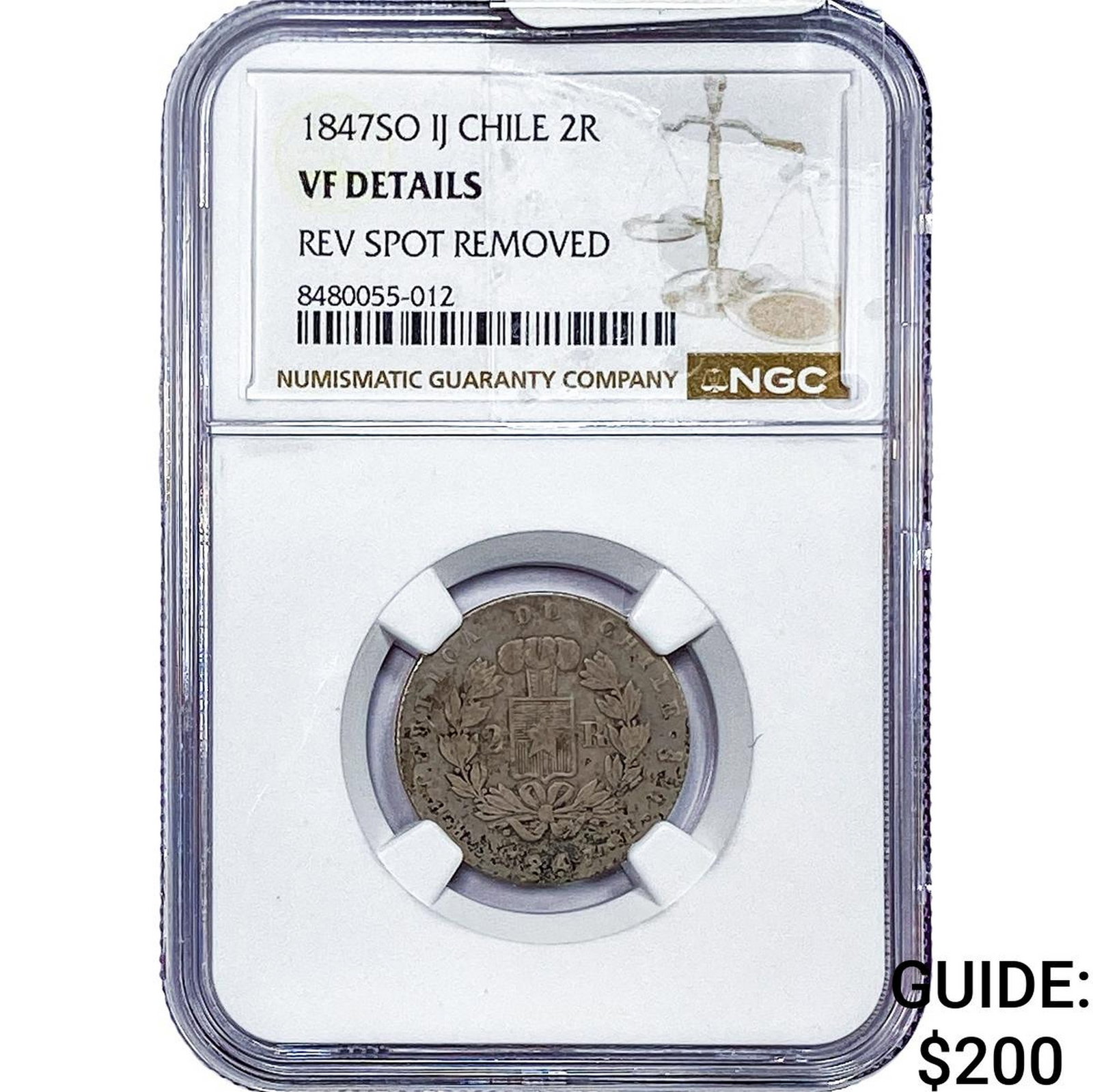 1847 Chile Silver 2 Reales NGC VF Details: 1847 Chile Silver 2 Reales NGC VF Details