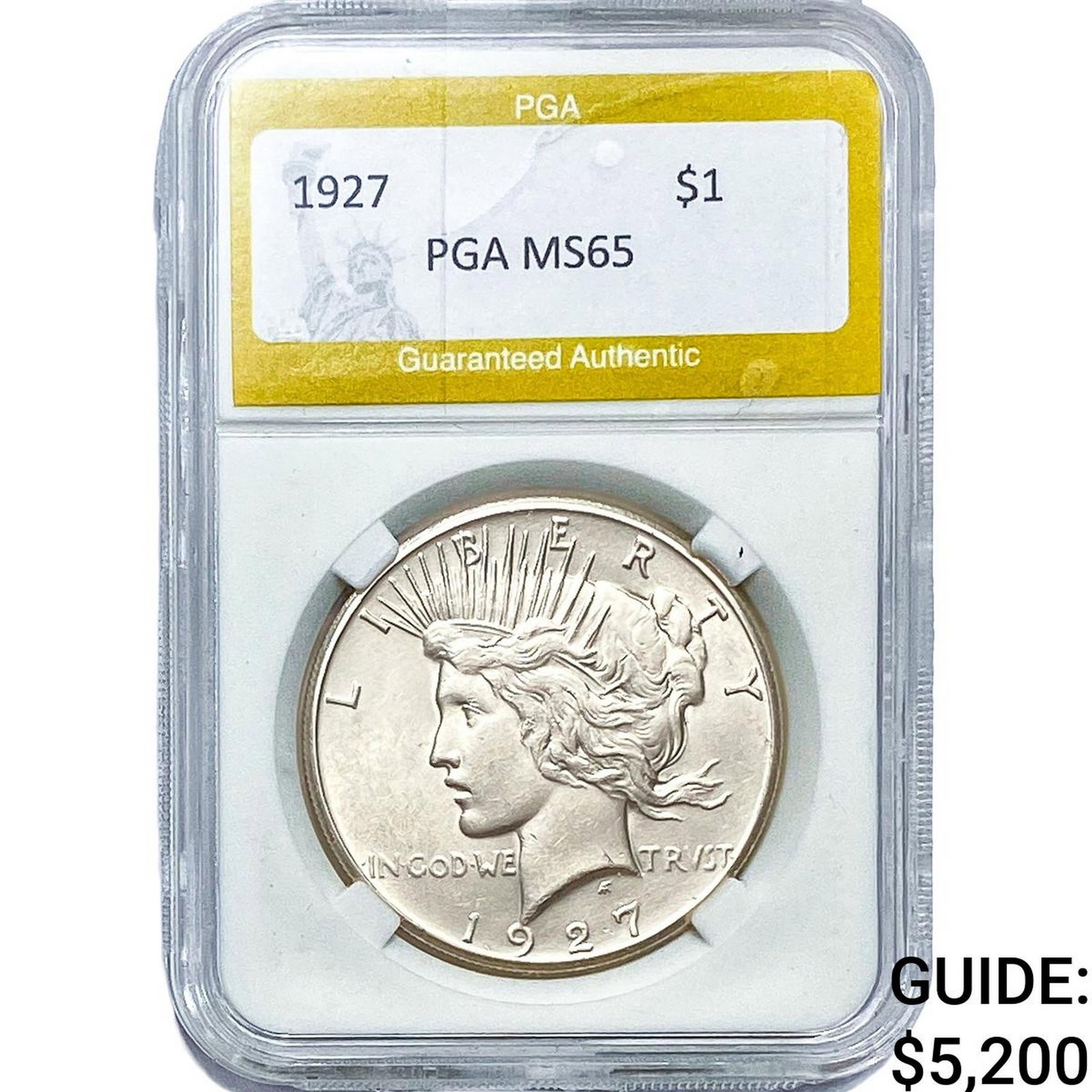 1927 Silver Peace Dollar PGA MS65: 1927 Silver Peace Dollar PGA MS65