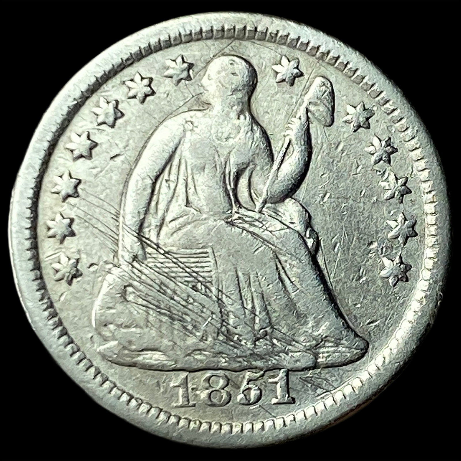 1851-O Silver Seated Liberty Half Dime ABOUT UNCIRCULATED: 1851-O Silver Seated Liberty Half Dime ABOUT UNCIRCULATED