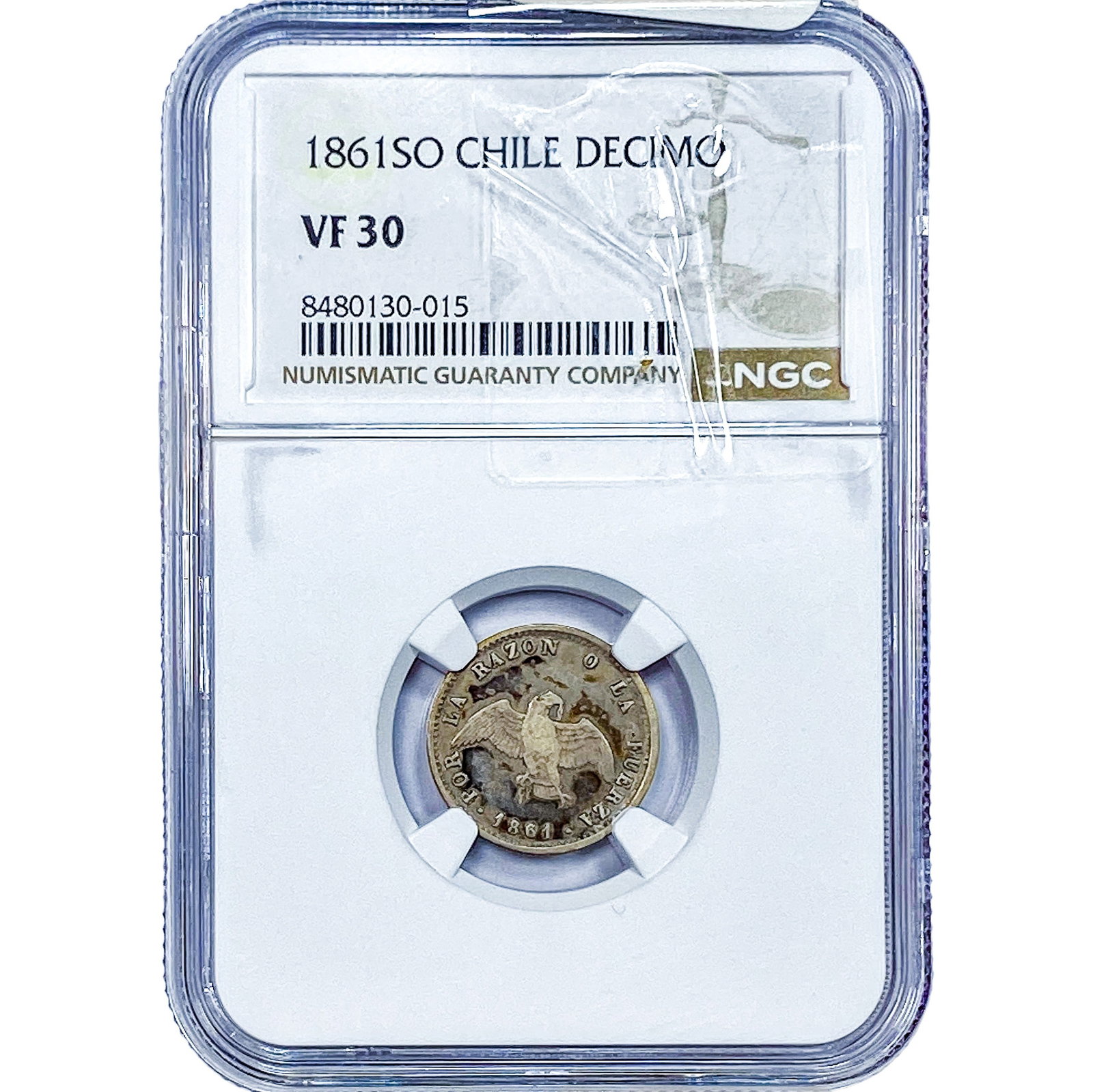 1861 Chile Silver Decimo NGC VF30: 1861 Chile Silver Decimo NGC VF30