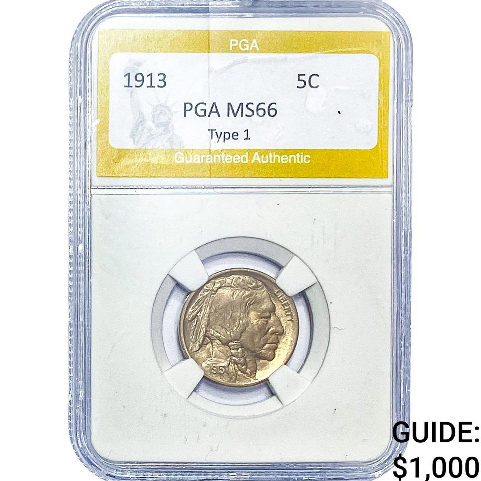 1913 Buffalo Nickel PGA MS66 Type 1: 1913 Buffalo Nickel PGA MS66 Type 1