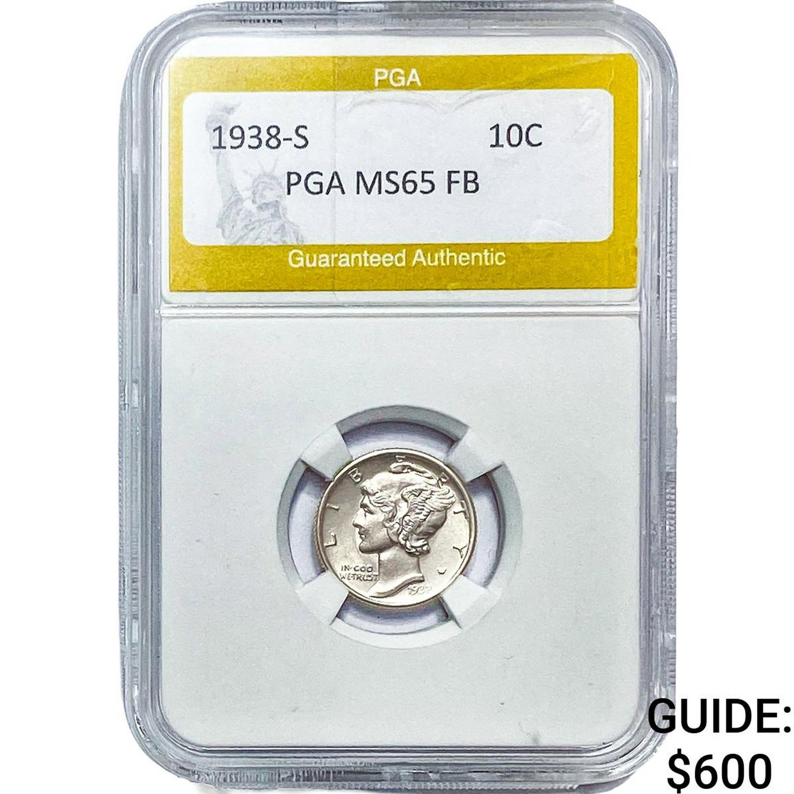1938-S Mercury Silver Dime PGA MS65FB: 1938-S Mercury Silver Dime PGA MS65FB