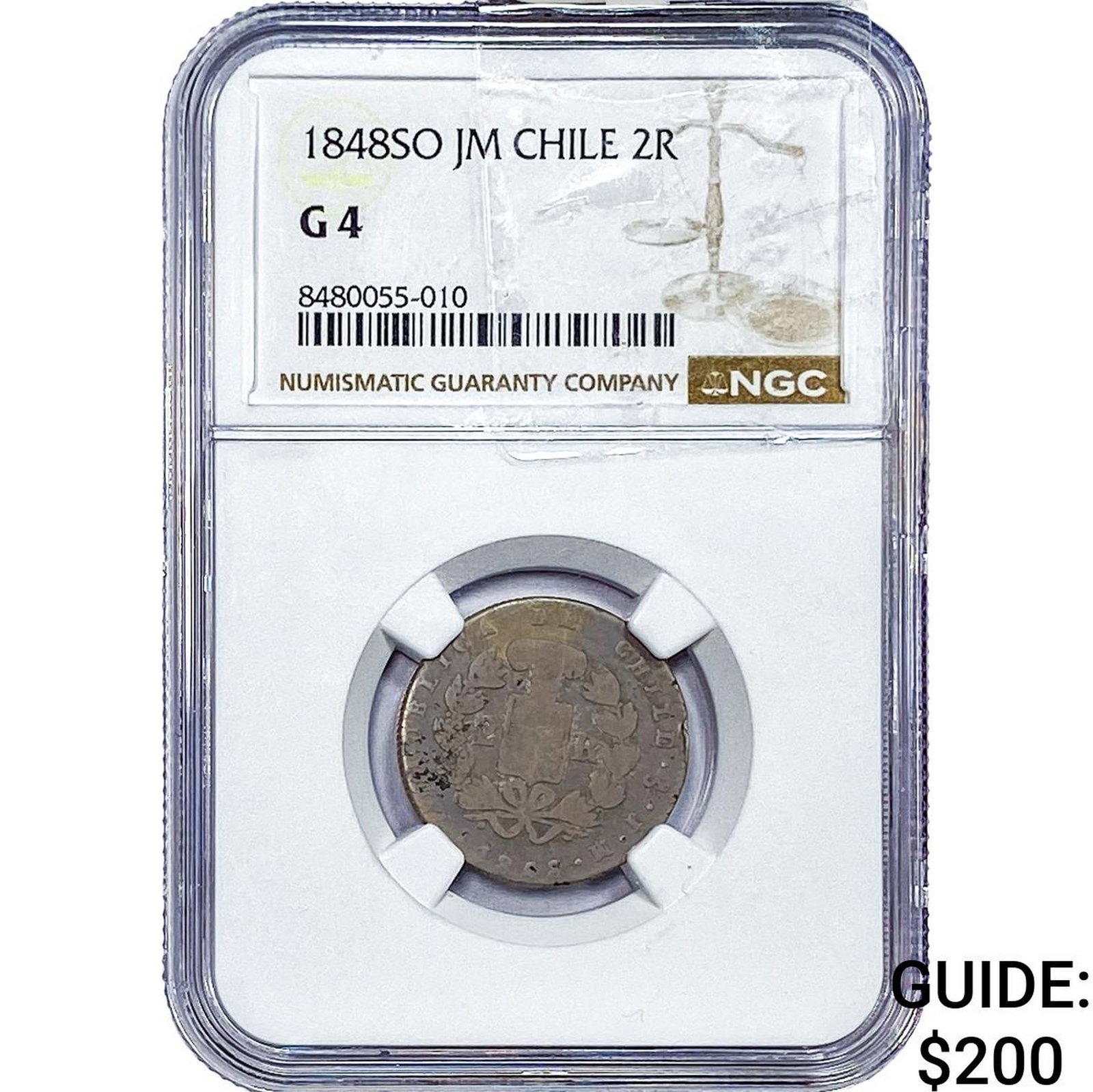 1848 Chile Silver 2 Reales NGC G4: 1848 Chile Silver 2 Reales NGC G4