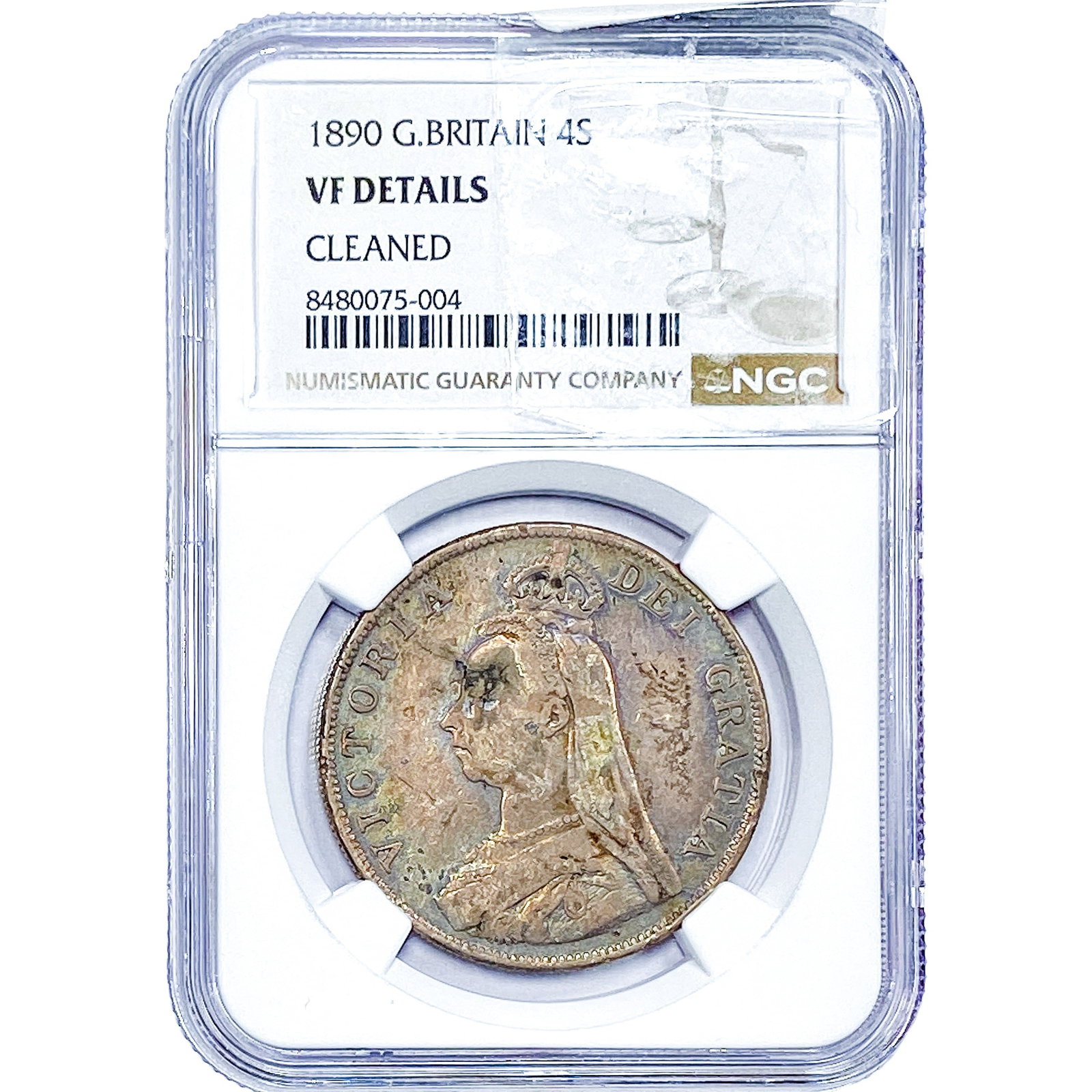 1890 Great Britain Silver 4 Shillings NGC VF Details: 1890 Great Britain Silver 4 Shillings NGC VF Details