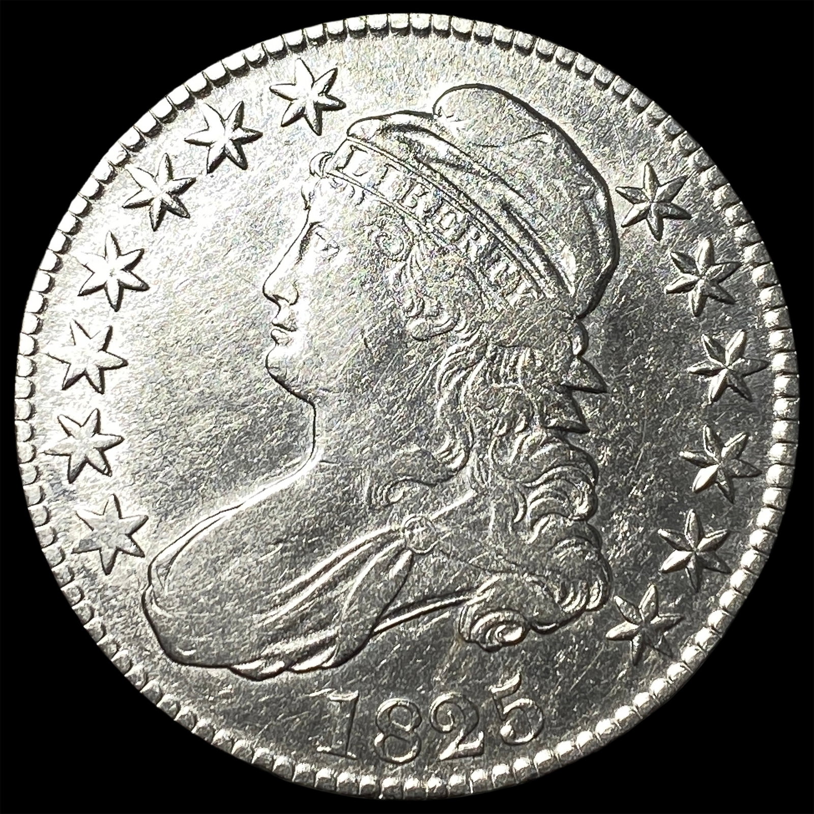 1825 Capped Bust Half Dollar CLOSELY UNCIRCULATED: 1825 Capped Bust Half Dollar CLOSELY UNCIRCULATED