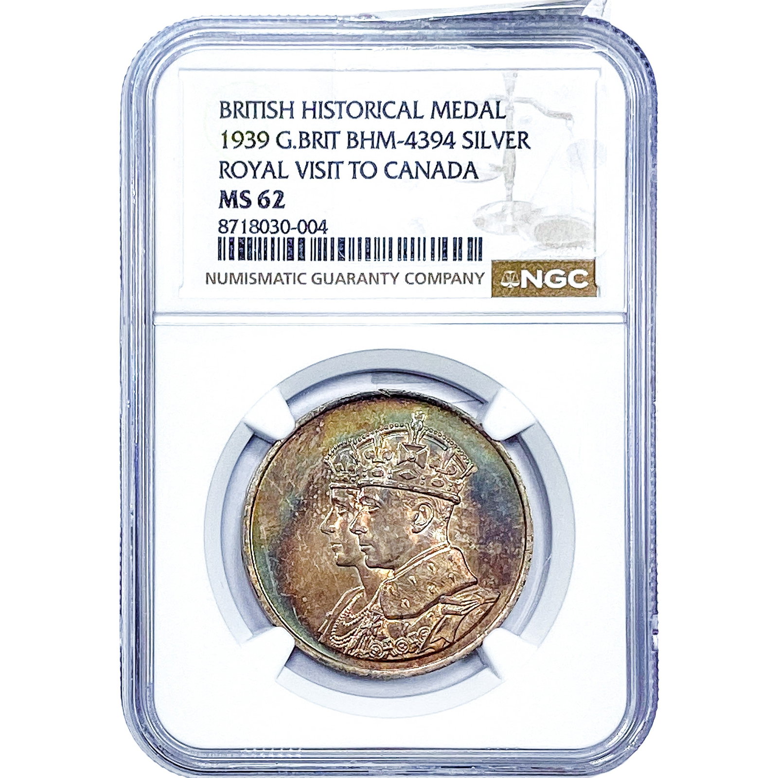 1939 Royal Visit to Canada Silver Medal Toned! NGC MS62: 1939 Royal Visit to Canada Silver Medal Toned! NGC MS62