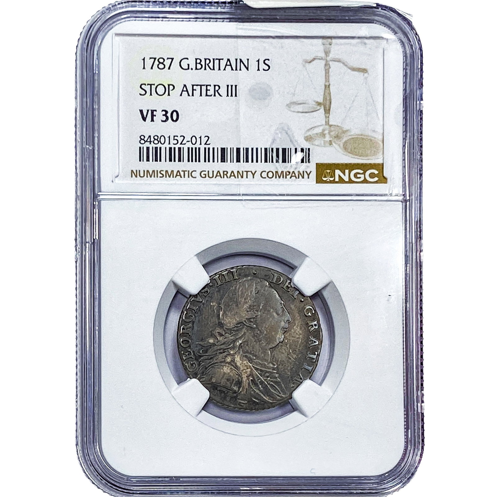 1787 Great Britain Silver 1 Shilling NGC VF30: 1787 Great Britain Silver 1 Shilling NGC VF30