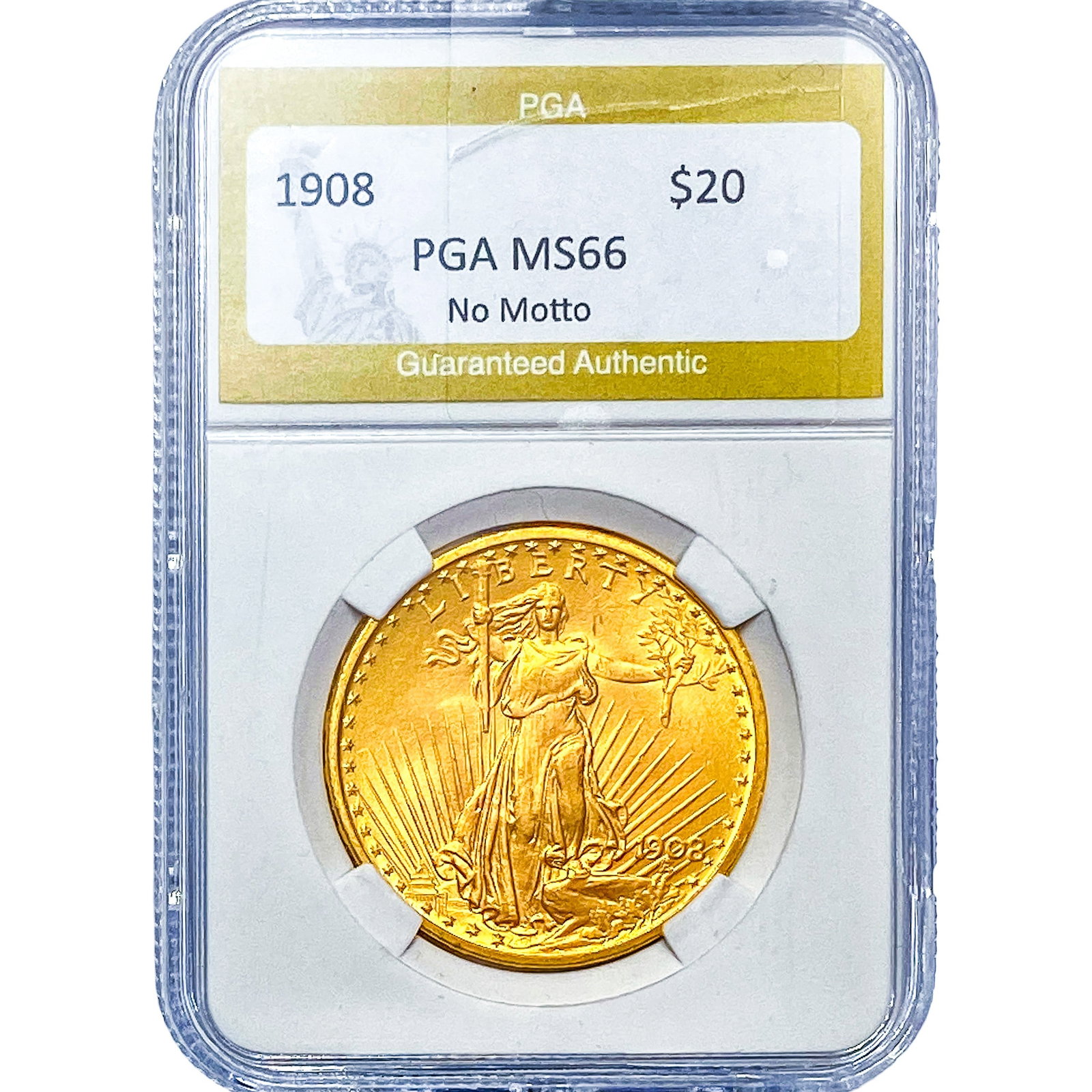 1908 $20 Gold Double Eagle PGA MS66 No Motto: 1908 $20 Gold Double Eagle PGA MS66 No Motto
