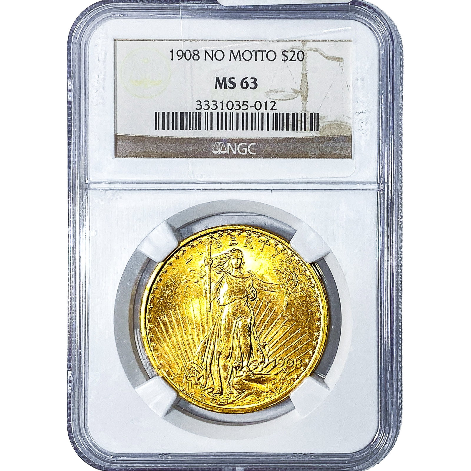 1908 $20 Gold Double Eagle NGC MS63 No Motto: 1908 $20 Gold Double Eagle NGC MS63 No Motto