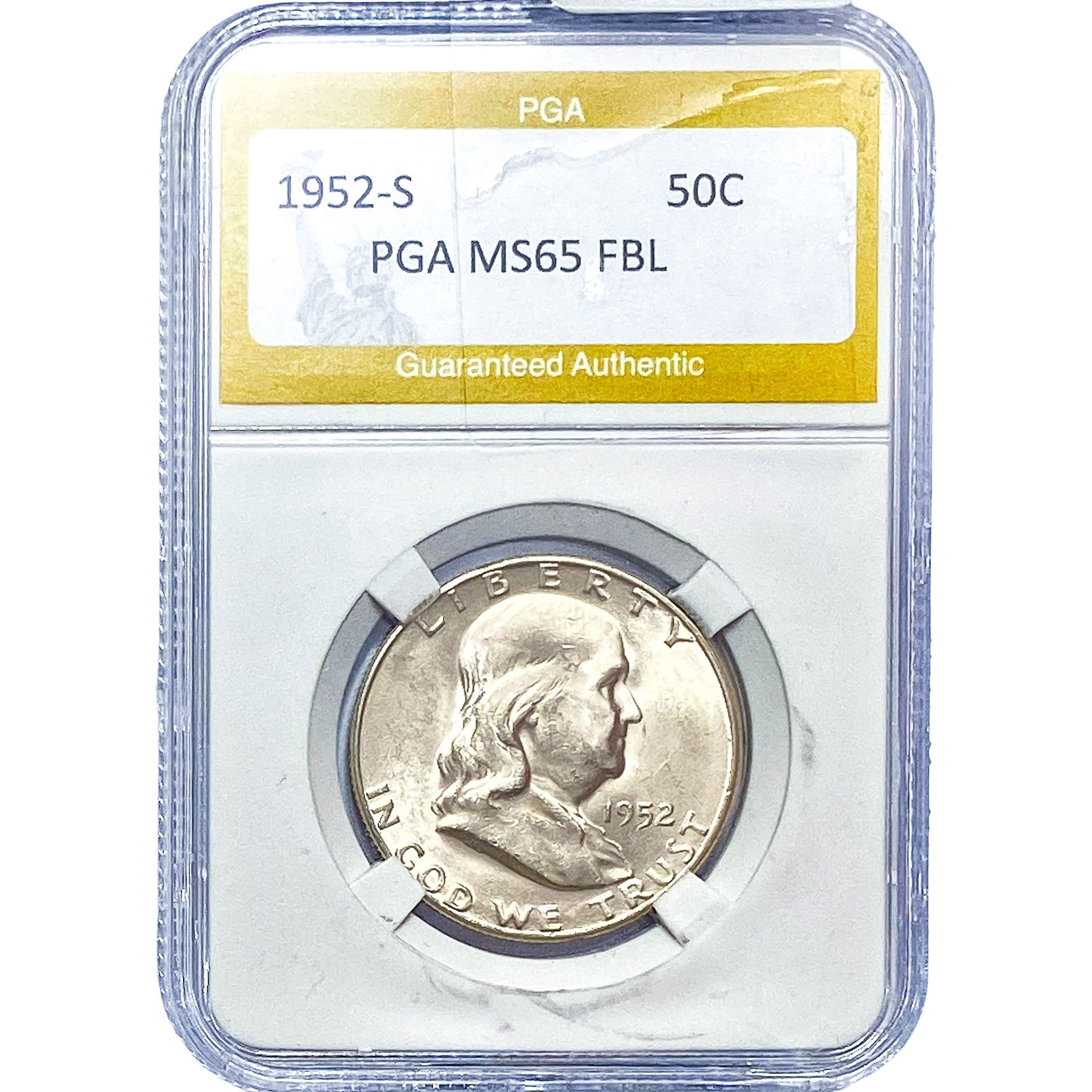 1952-S Franklin Half Dollar PGA MS65FBL: 1952-S Franklin Half Dollar PGA MS65FBL