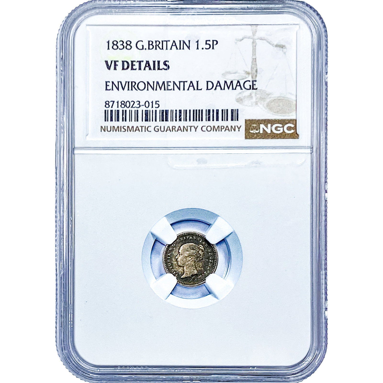1838 Great Britian Silver 1.5 Pence NGC VF Details: 1838 Great Britian Silver 1.5 Pence NGC VF Details