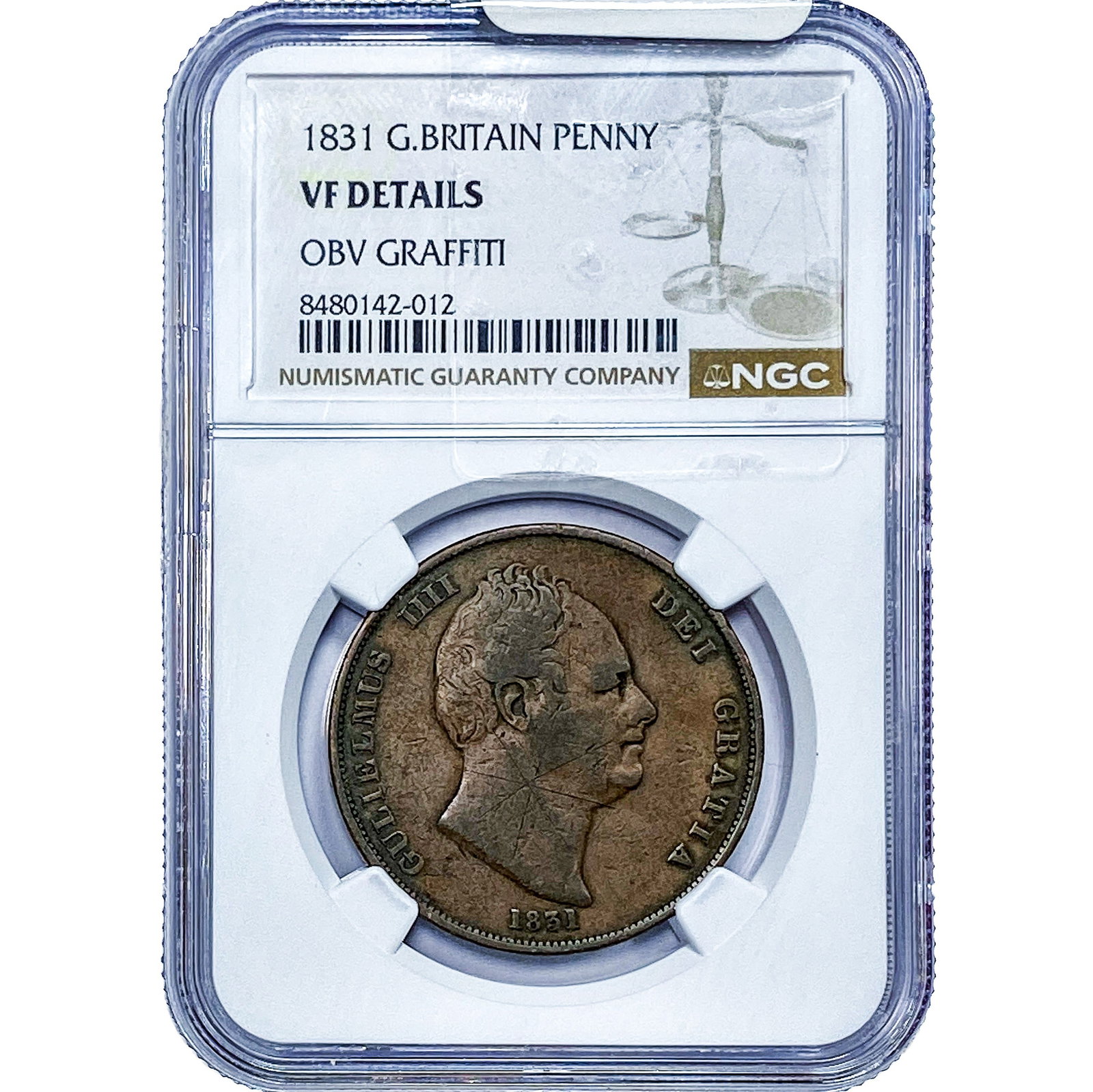 1831 Great Britain Copper Penny NGC VF Details: 1831 Great Britain Copper Penny NGC VF Details