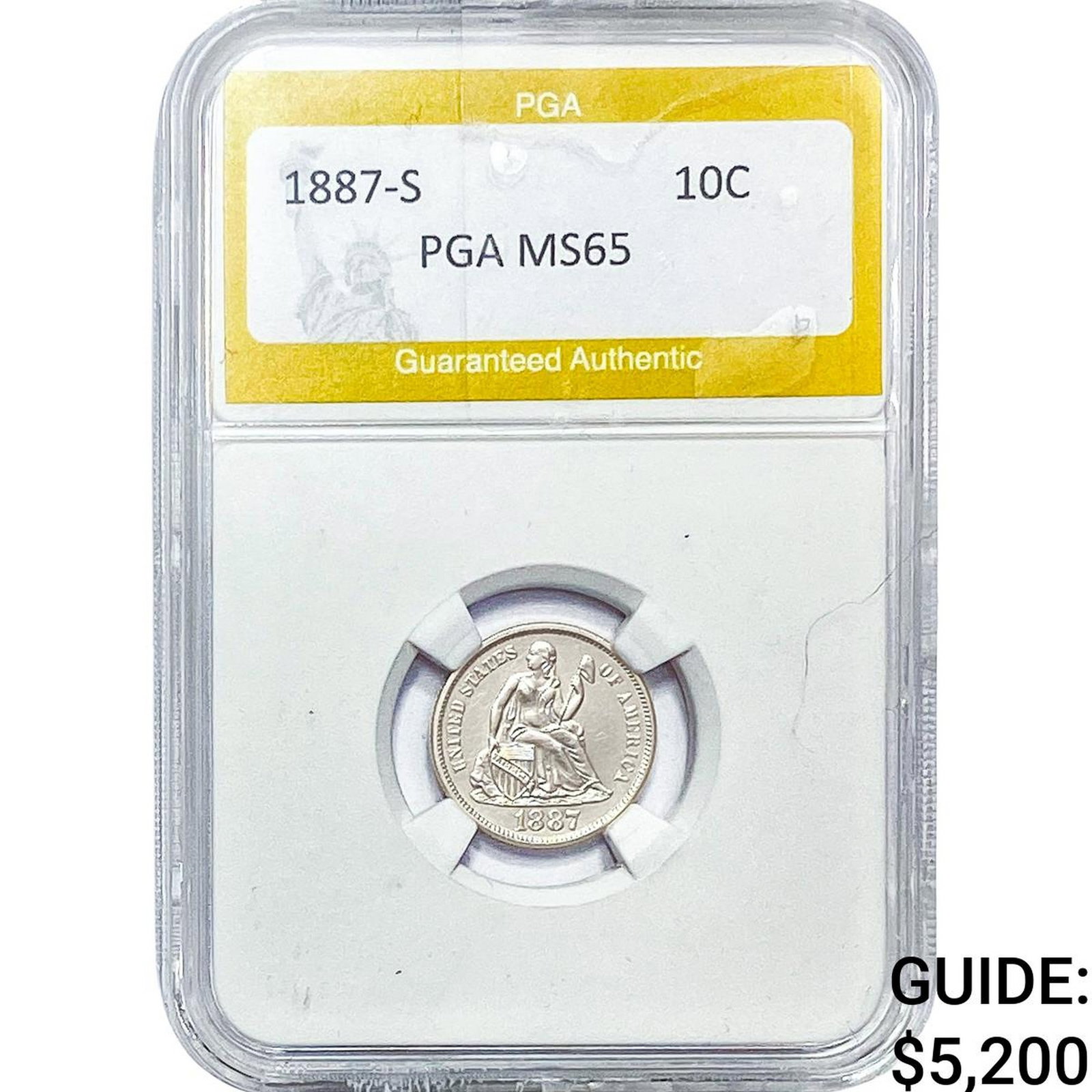 1887-S Seated Liberty Dime PGA MS65: 1887-S Seated Liberty Dime PGA MS65