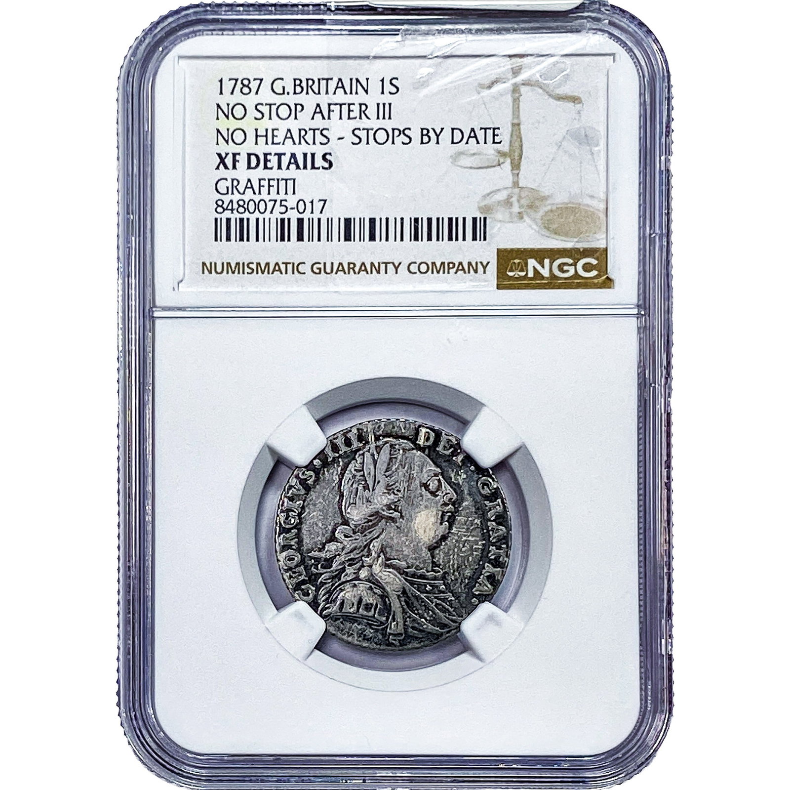 1787 Great Britain Silver 1 Shilling NGC XF: 1787 Great Britain Silver 1 Shilling NGC XF