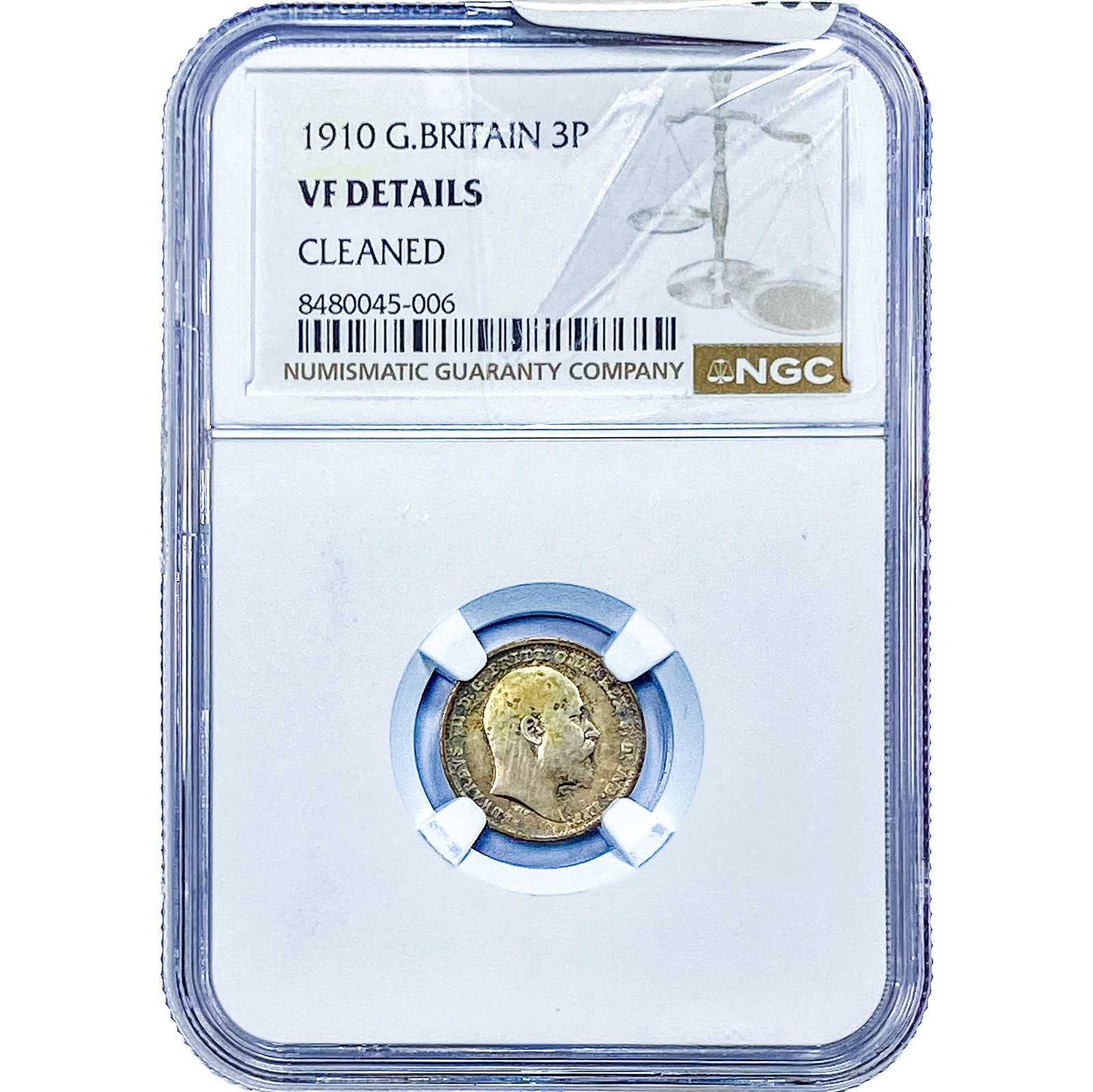 1910 Great Britian Silver 3 Pence Toned! NGC VF Details: 1910 Great Britian Silver 3 Pence Toned! NGC VF Details