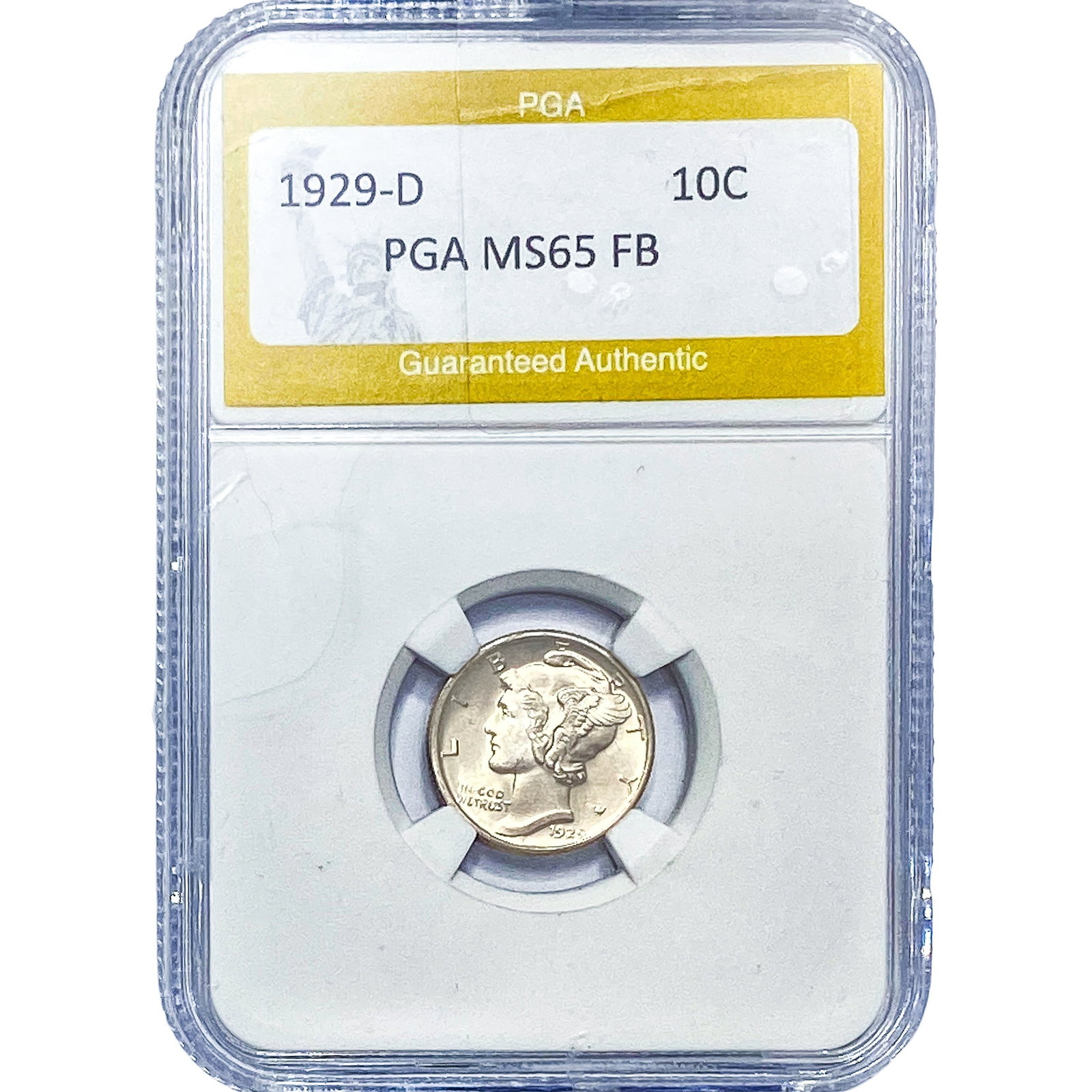 1929-D Mercury Silver Dime PGA MS65FB: 1929-D Mercury Silver Dime PGA MS65FB