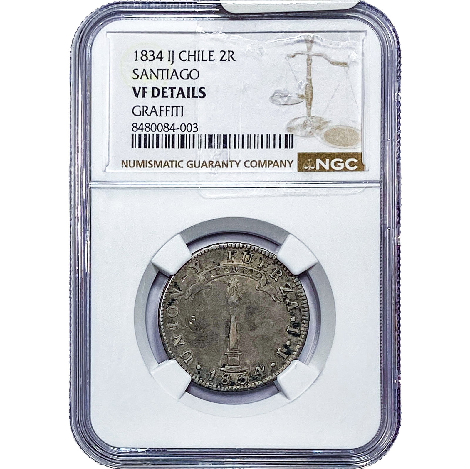 1834 Chile Silver 2 Reales NGC VF Details: 1834 Chile Silver 2 Reales NGC VF Details
